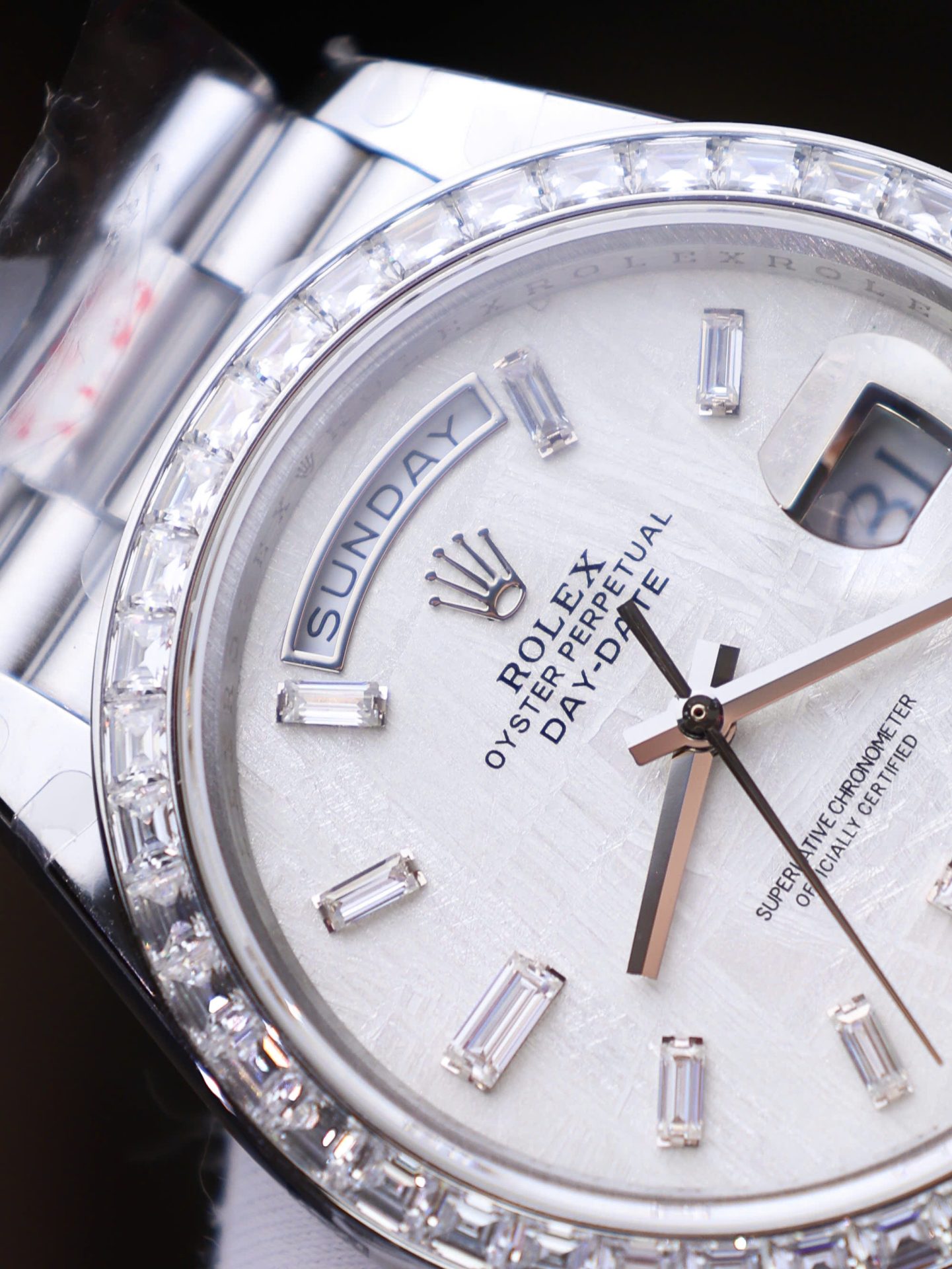 Rolex Day-Date Best Copies Watch Meteorite Wial Custom Diamonds Moissanite Baguette 40mm - Elite Watch Atelier