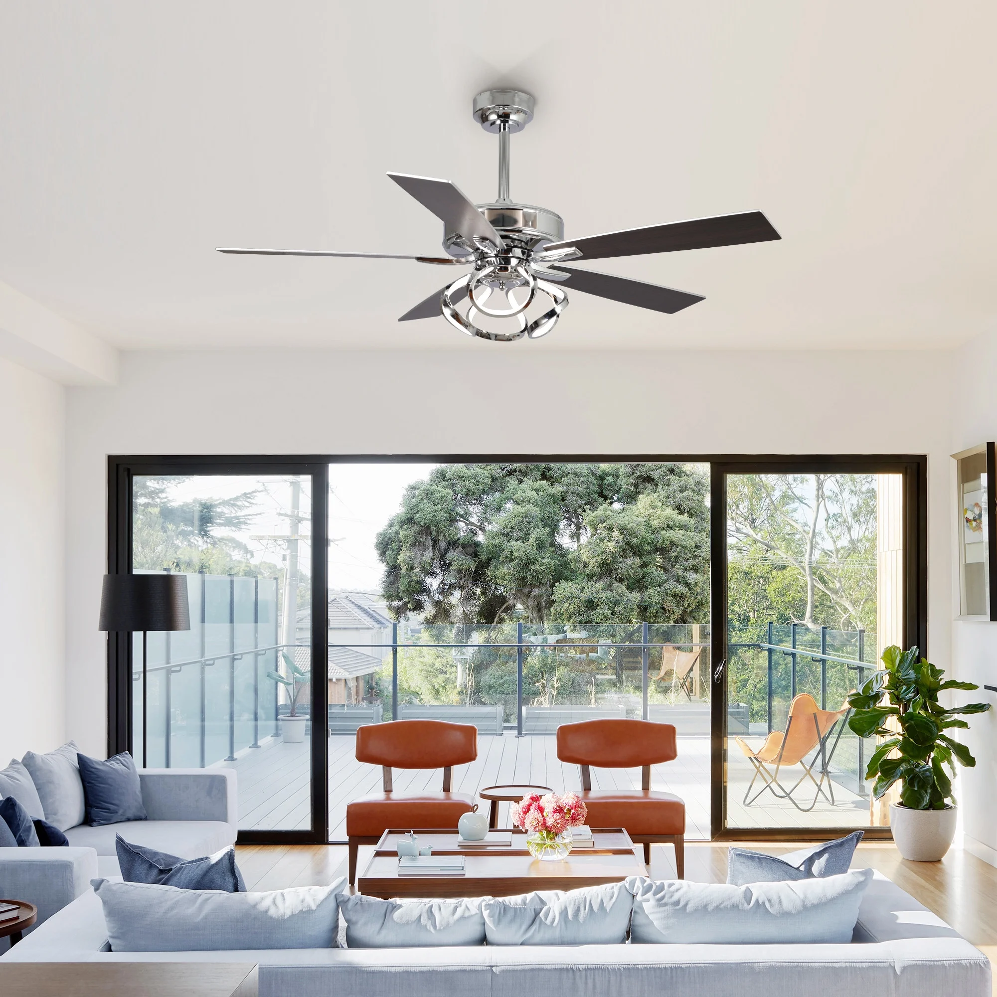 Parrot Uncle 52-Inch Contemporary Chrome Ceiling Fan with Integrated LED Lights and Remote Control - Image 2