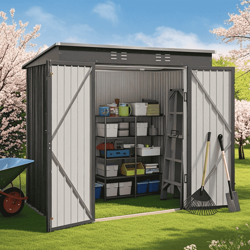 5'x3' Outdoor Storage Shed, Lofka Metal Storage Tool Shed with Single Lockable Door, for Bike| Garden Tools| Patio, Grey - Image 47