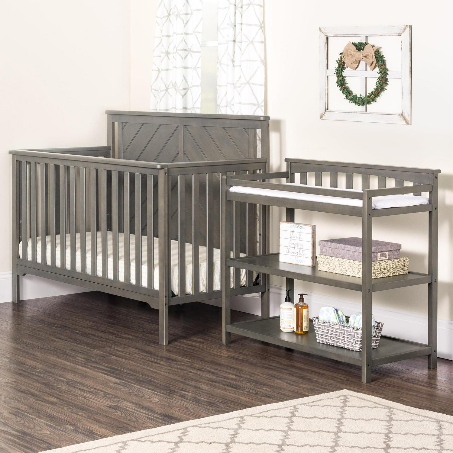 Child Craft Flat Top Changing Table with Pad & Strap. 2 Storage Shelves. Anti-Tip Kit. Dapper Gray