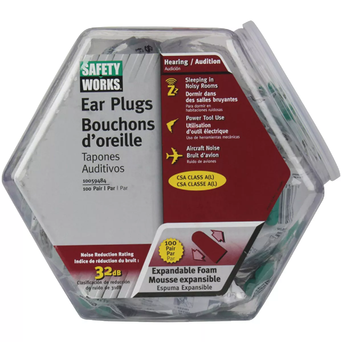 Safety Works Foam NRR 31dB Earplugs in Counter Dispenser (100-Pair)