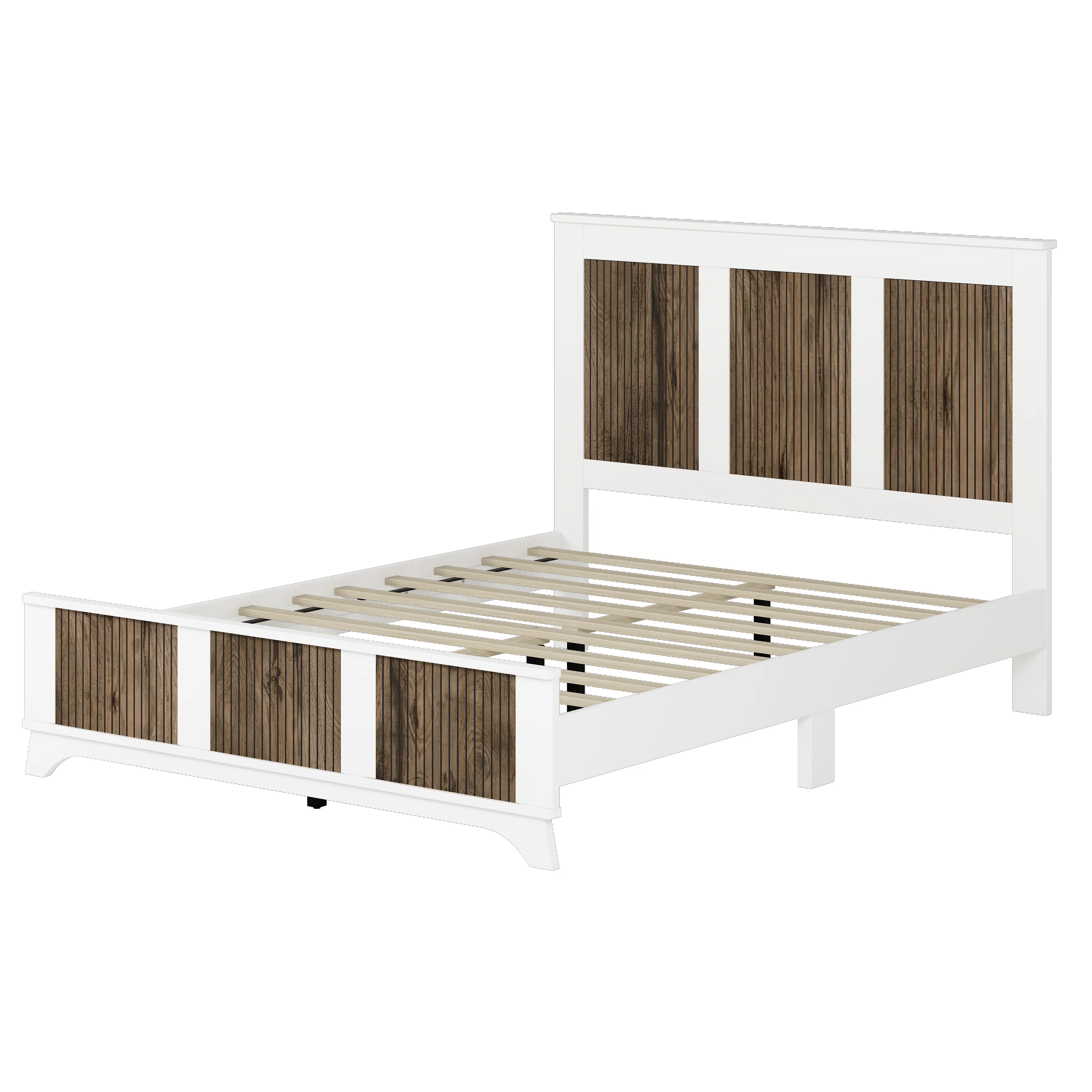 4-Pieces Bedroom Sets, Queen Size Farmhouse Platform Bed with Wooden Strip Stickers Decoration, Storage Nightstand and Dresser with Metal Handle, White - Image 5