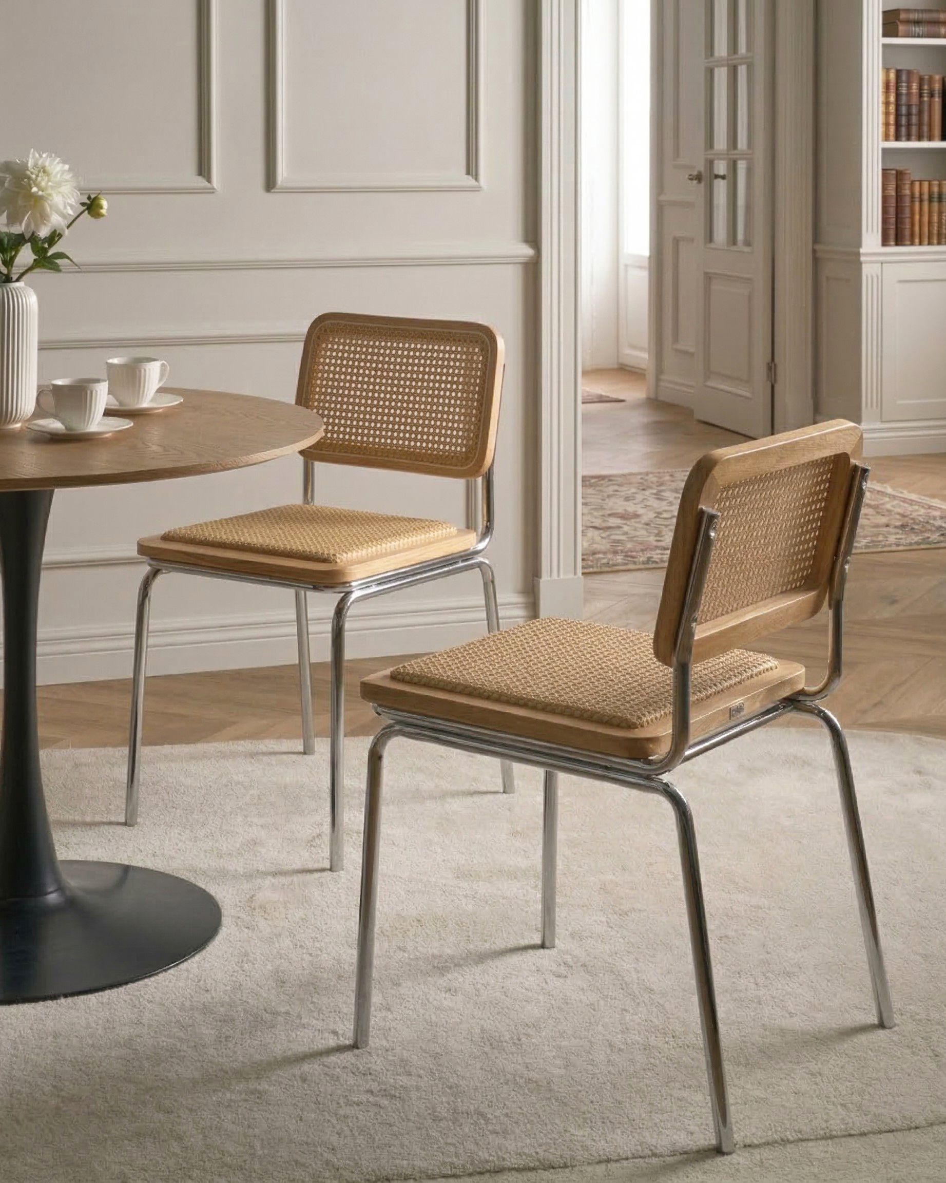 Set of 2 Dining Chairs CORVALLIS PE Rattan Light Brown
