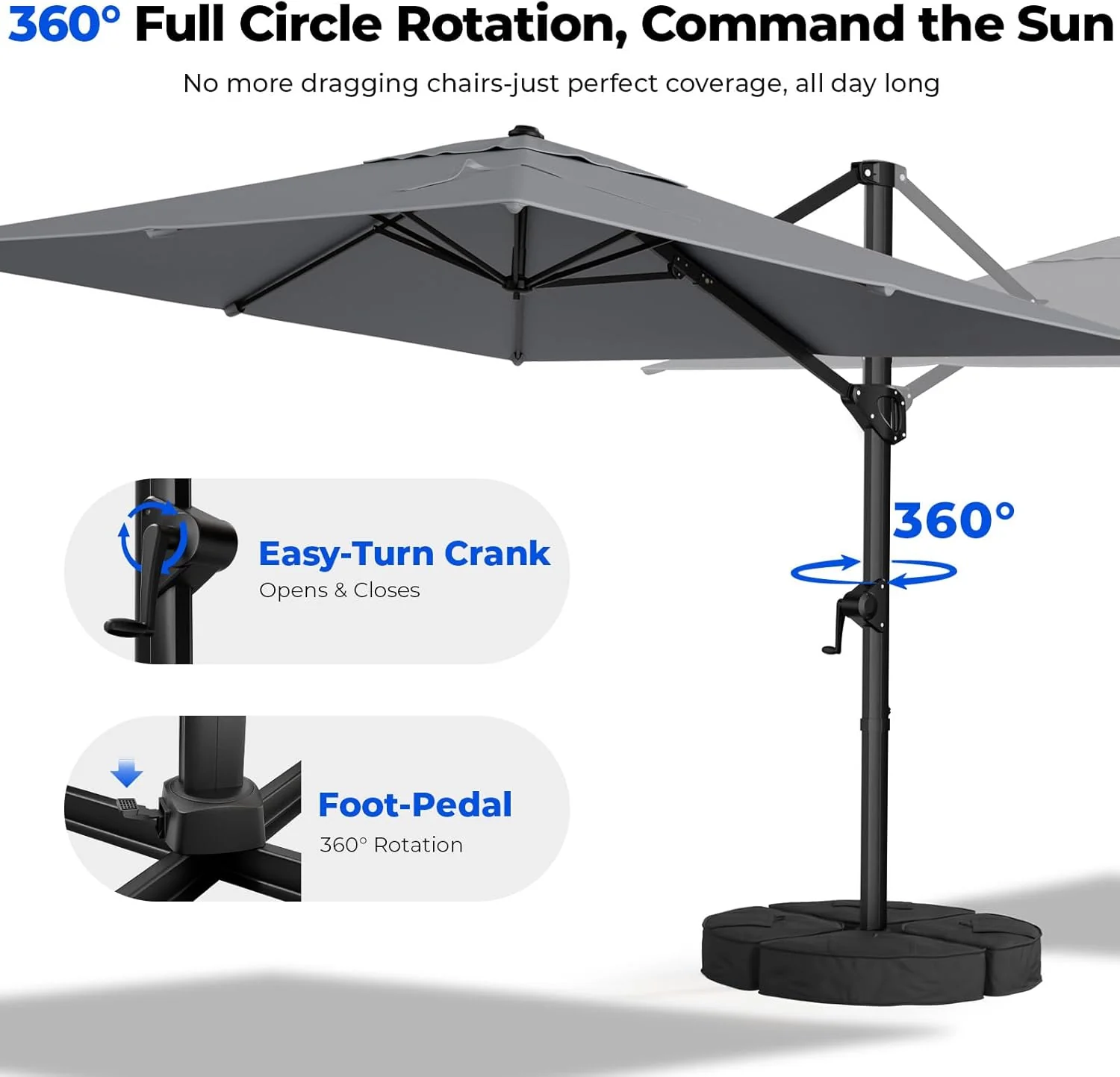HOMSHADE Cantilever Patio Umbrella, 9x12FT, Grey, Aluminum, 360 Degree Rotation, 6 Tilts - Image 2 HOMSHADE Cantilever Patio Umbrella, 9x12FT, Grey, Aluminum, 360 Degree Rotation, 6 Tilts - Image 2
