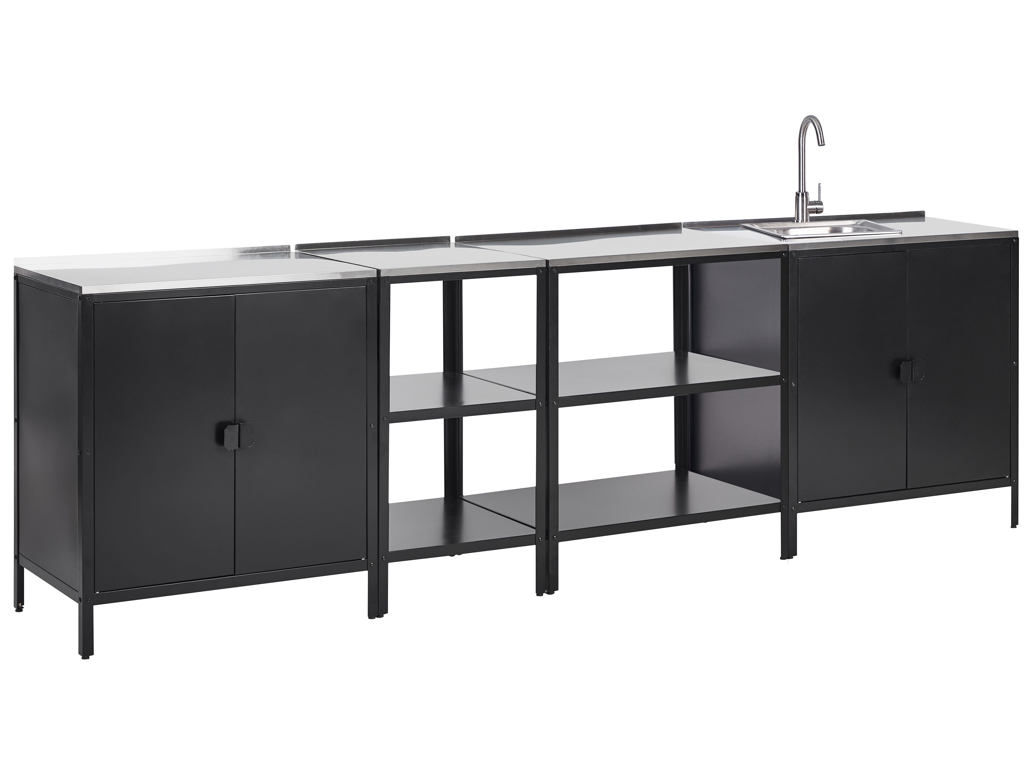 4 Piece Outdoor Kitchen Set with Sink VILAMA Metal Black