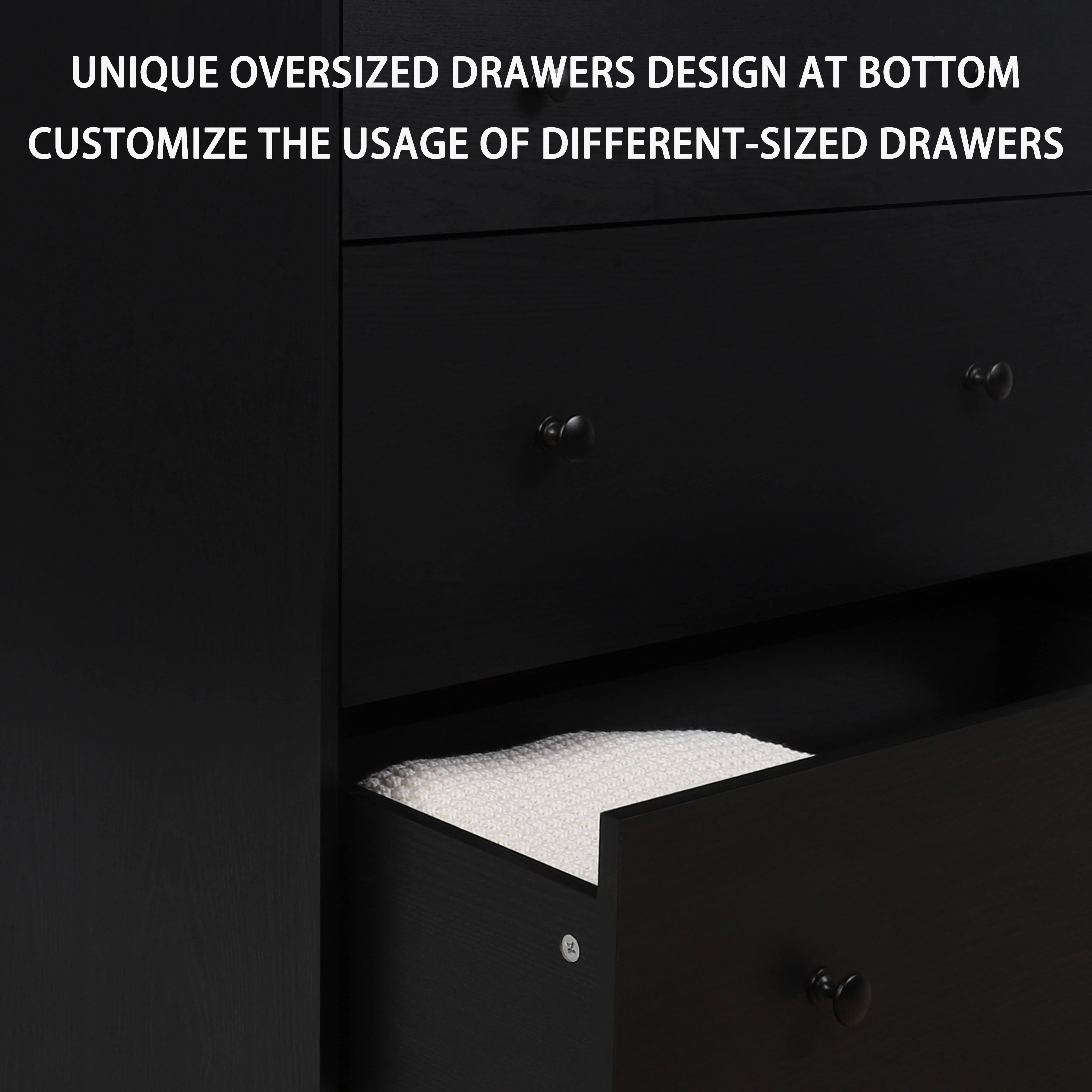 VEIKOUS 5-Drawer Dresser Chest of Oversized Natutal Wood Dresser Cabinet for Storage, Black - Image 3