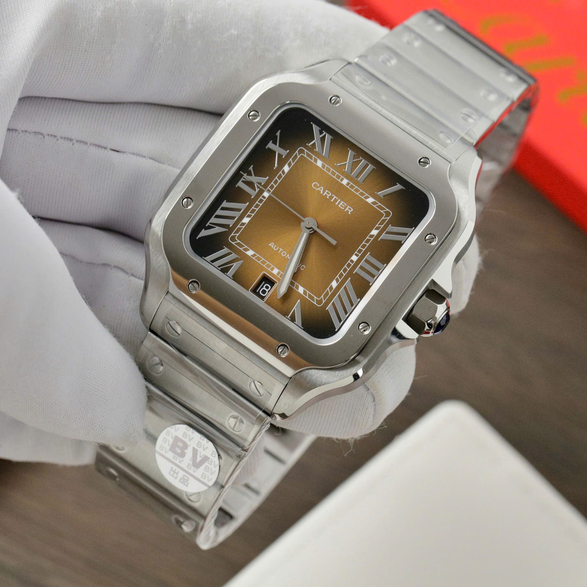 Cartier Santos WSSA0064 Fake Watch Brown Dial BV Factory 39.8mm - Elite Watch Atelier