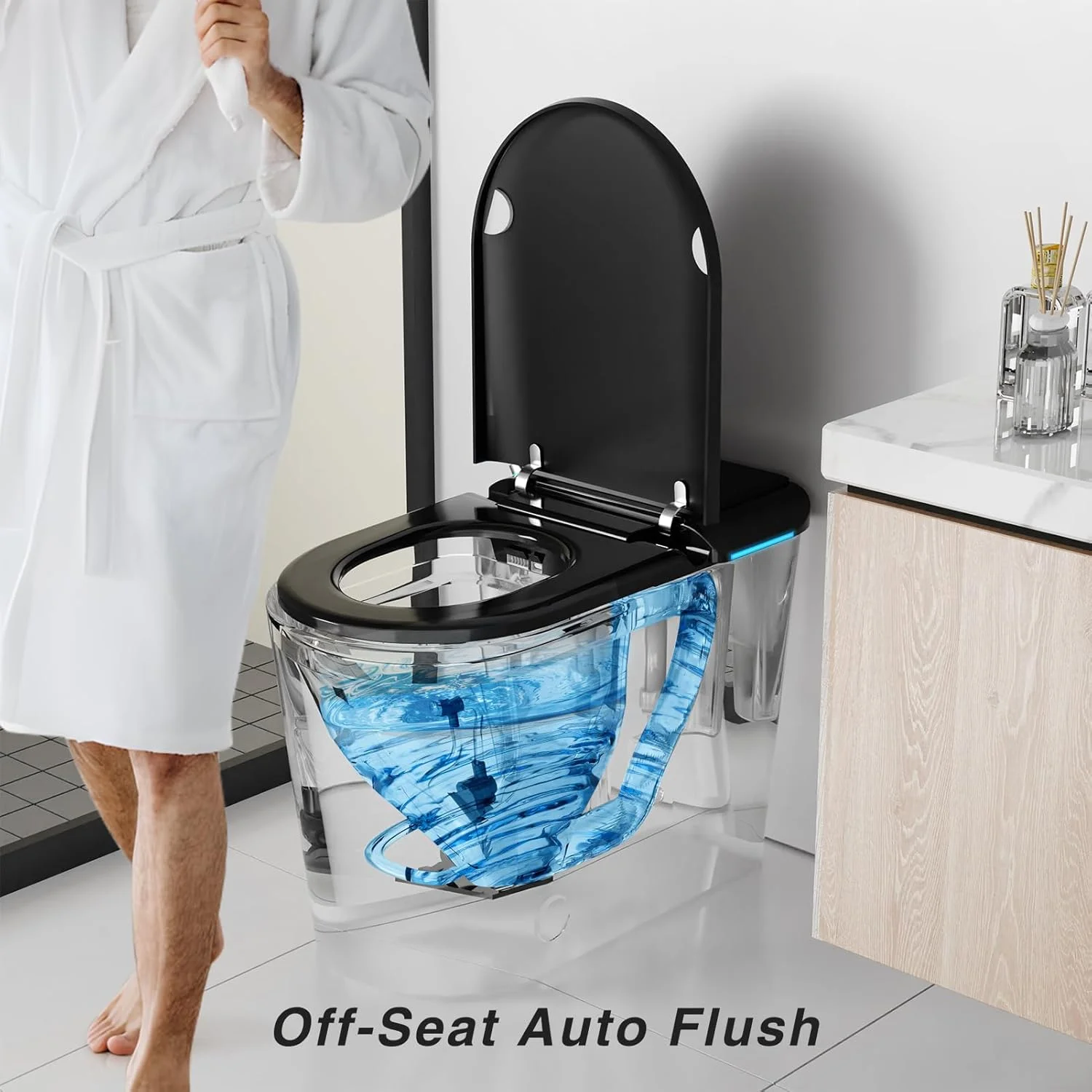 LALAHOO Smart Toilet with Bidet Built in, Auto Open & Close, Elongated Heated seat, Foot Sensor Flush, LED Display, Warm Water Wash, Dryer, Night Light, Black - Image 20