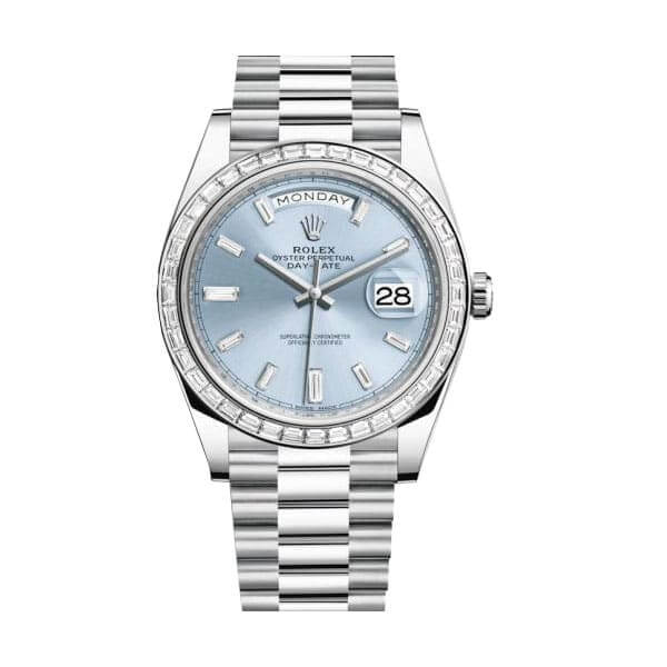 Rolex Day-Date Platinum 228396TBR Ice Blue Baguette Index Replica - Elite Watch Atelier