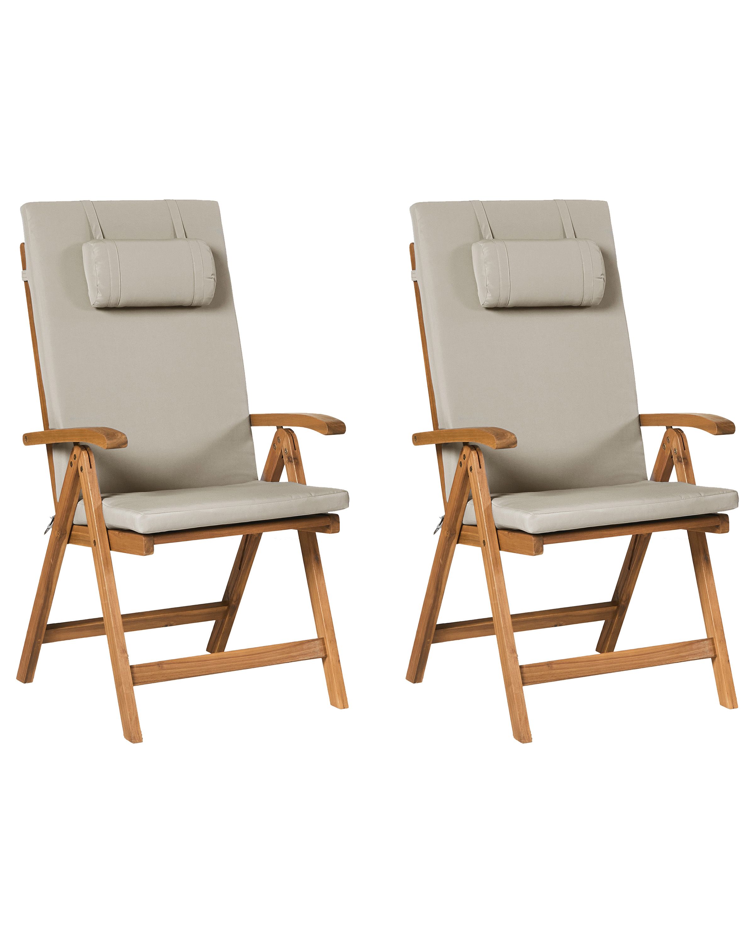 Set of 2 Garden Chairs with Cushions JAVA PREMIUM Acacia Wood Taupe