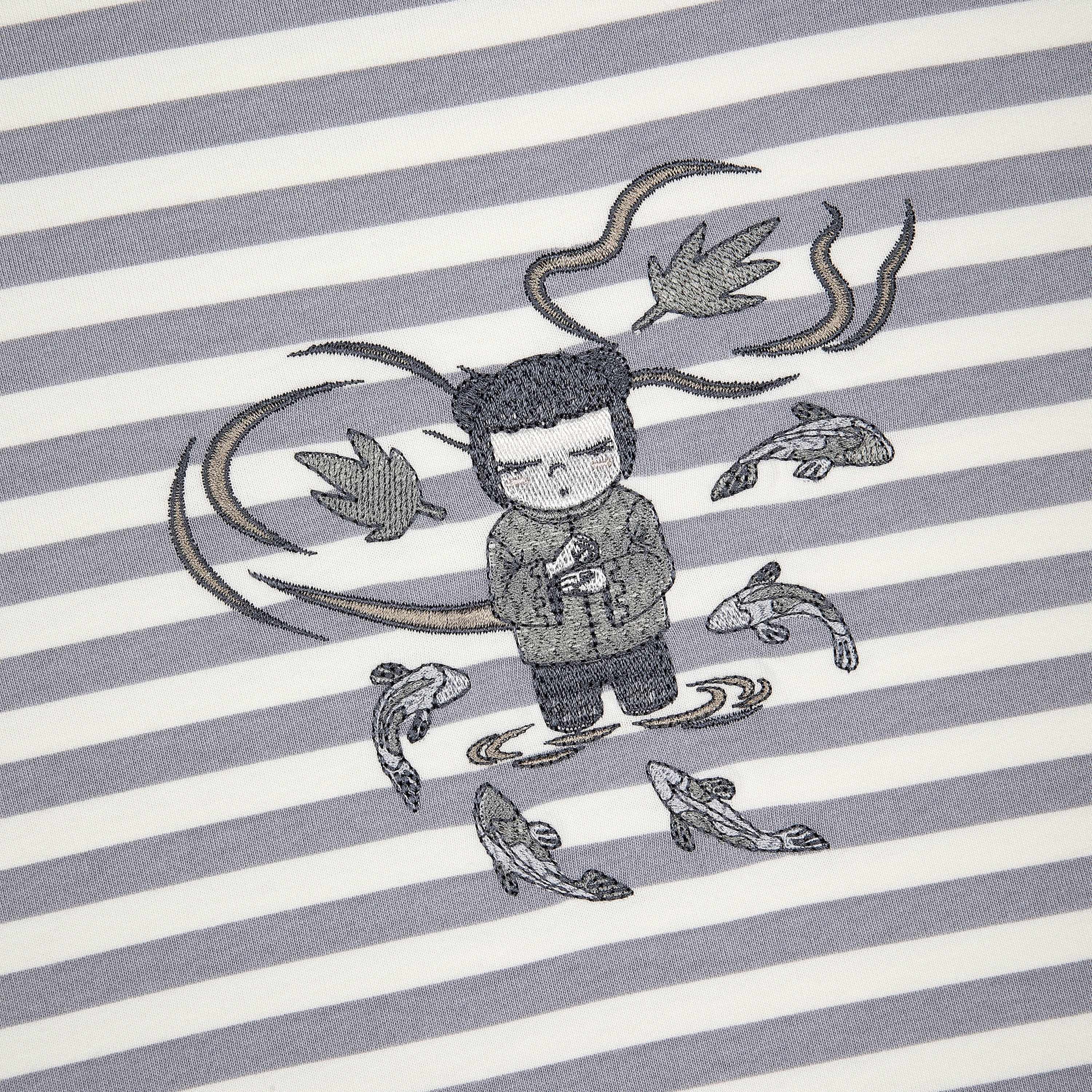 "koi" T Shirt grey striped