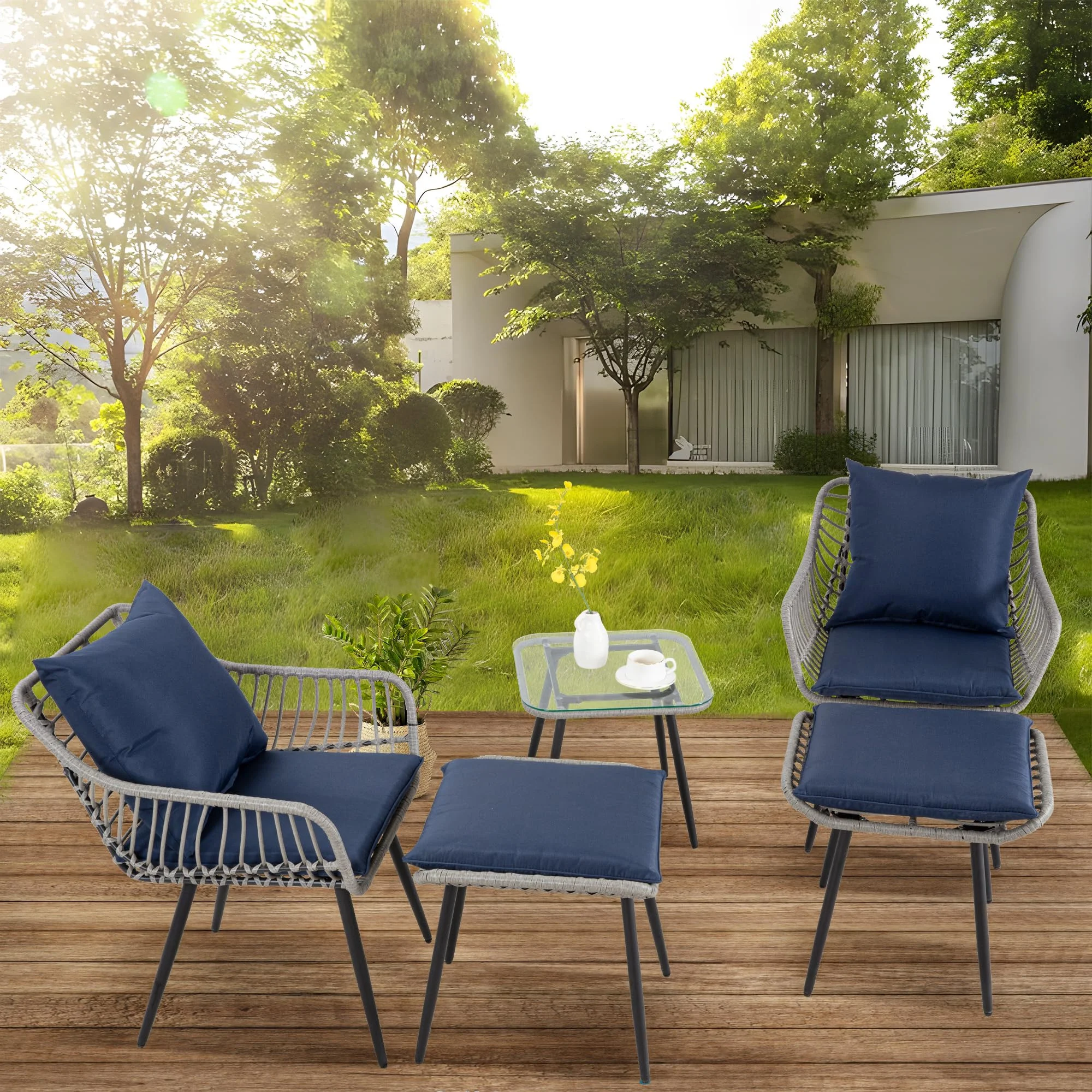 FHFO 3 Piece Patio Bistro Set, Outdoor Wicker Apartment Balcony Furniture Sets, Rattan Table and Chairs Set of 2 for Porch Backyard Lawn Poolside Deck, Beige - Image 23