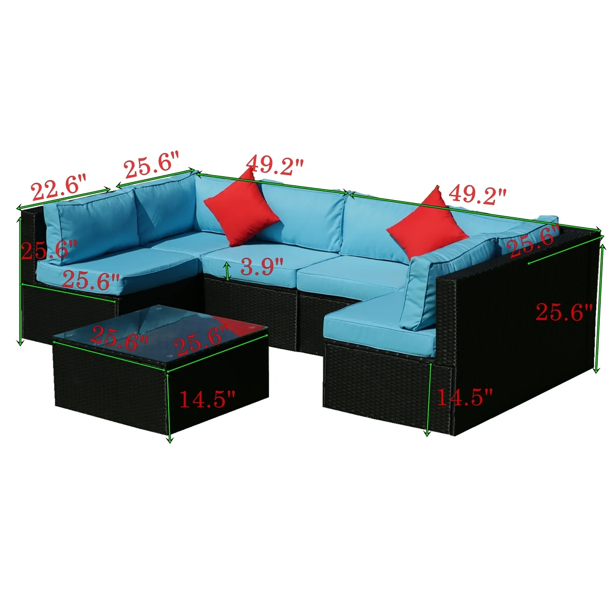 7 Piece Patio Furniture Sets Outdoor Sectional PE Rattan Outdoor Furniture Patio Conversation Set with Cushions and Glass Coffee Table, for Balcony Lawn and Garden, Gray - Image 35
