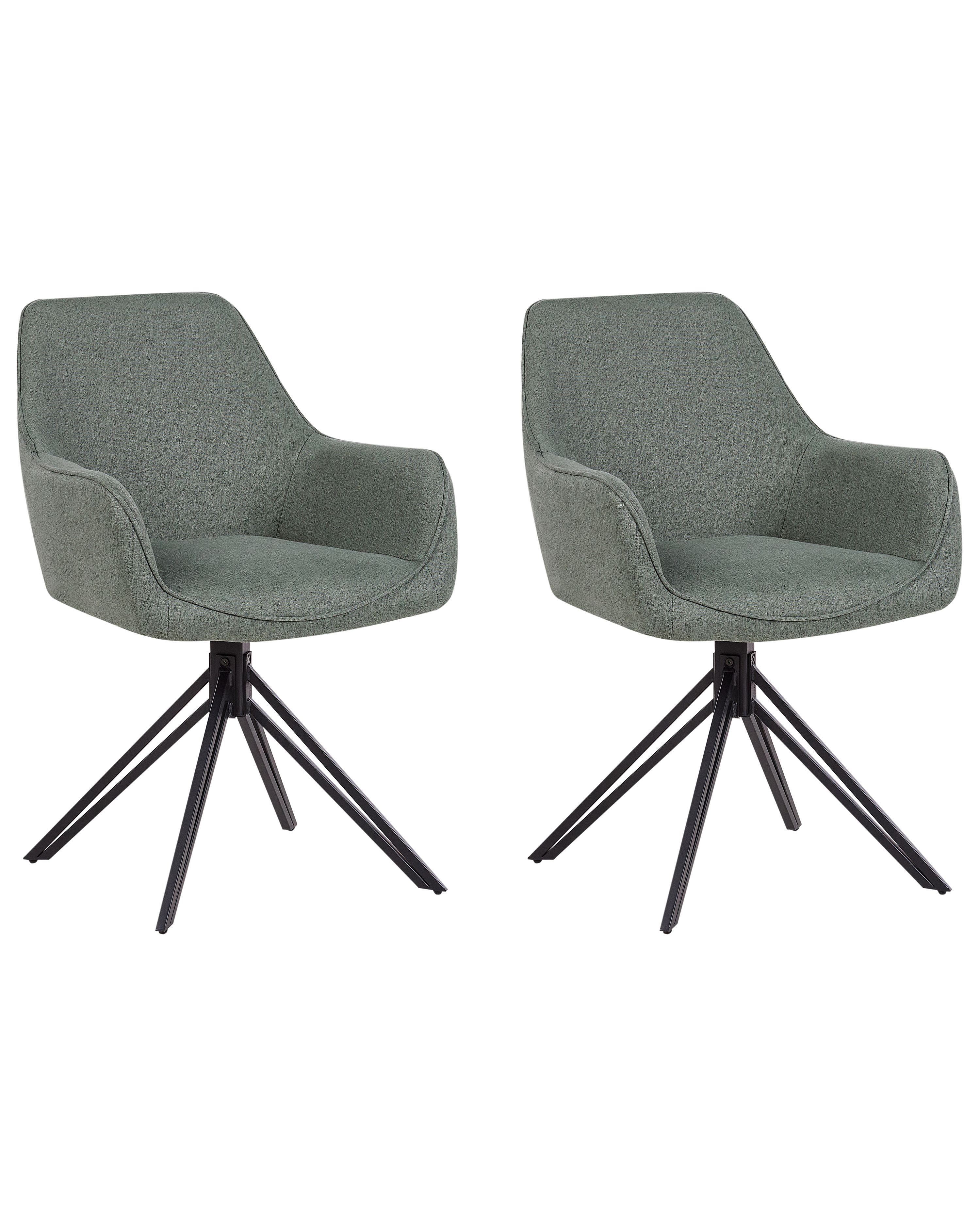 Set of 2 Dining Chairs Swivel JODAR Fabric Dark Green