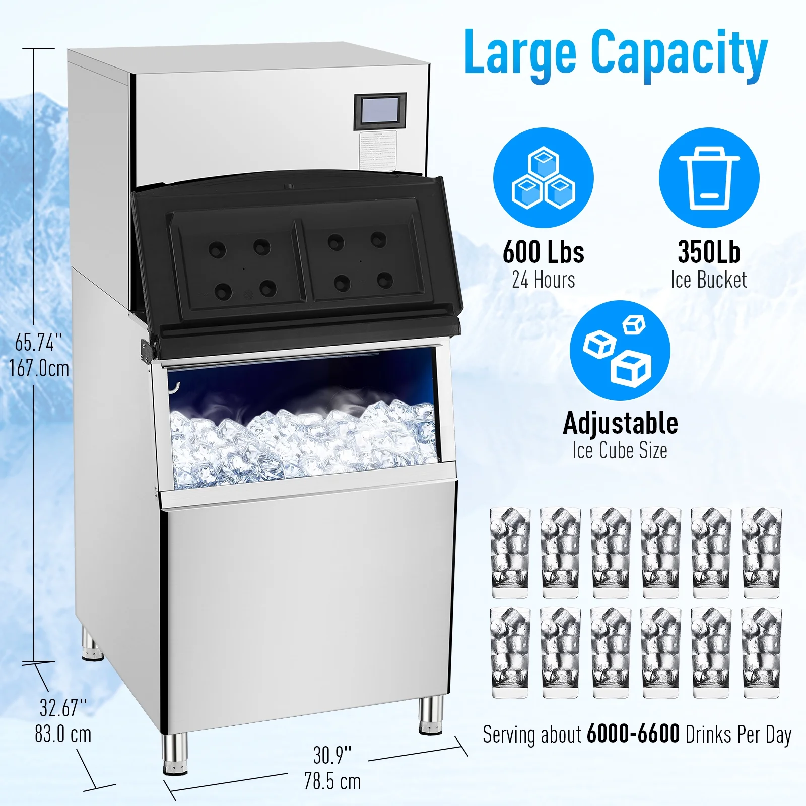EastVita Commercial Ice Maker Machine, 550LBS Stainless Steel Under Counter Ice Machine with 300LBS Ice Storage Capacity, Self Cleaning,Ice Cube for Bar/Cafe/Restaurant