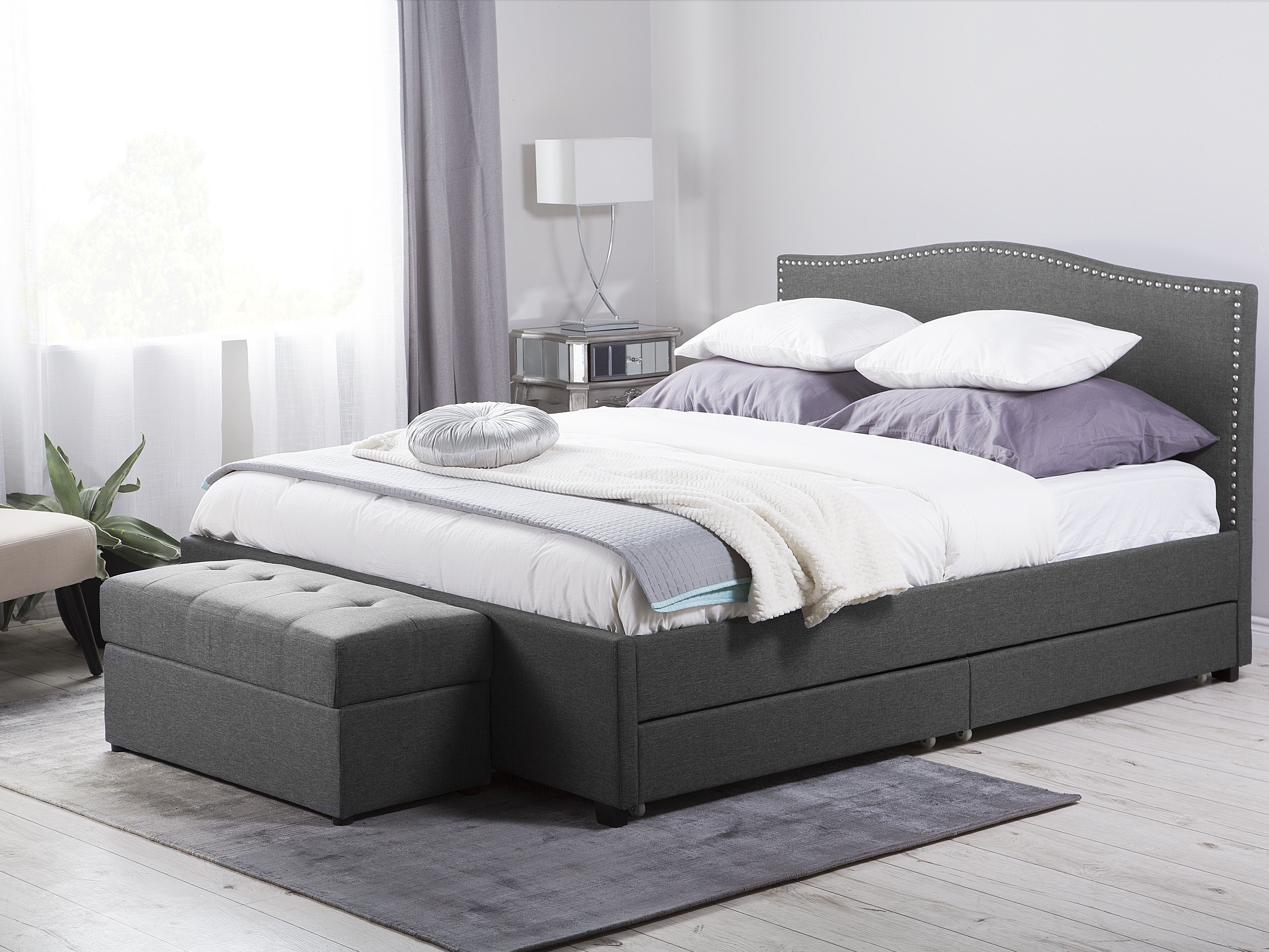 Bed with Storage Drawers Fabric MONTPELLIER 180 x 200 cm (EU Super King) Dark Grey