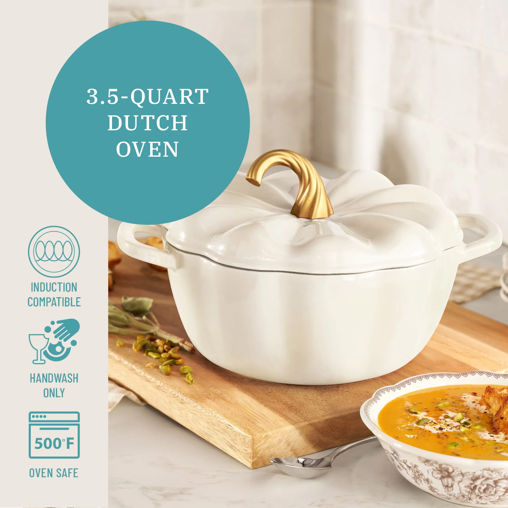 The Pioneer Woman 3.5-Quart Pumpkin Enameled Cast Iron Dutch Oven - Image 6 The Pioneer Woman 3.5-Quart Pumpkin Enameled Cast Iron Dutch Oven - Image 6