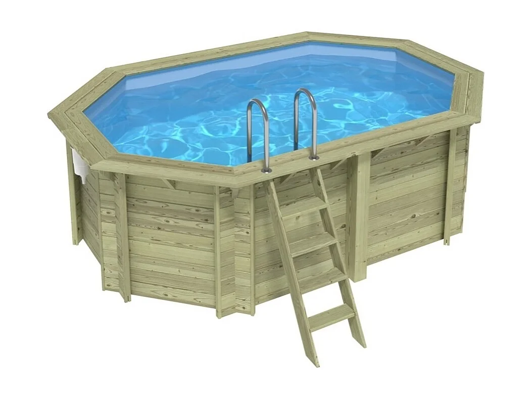 Piscine en bois NEMO 4.3 x 3 - H.1.31 m, bleu pâle, cadre en métal - sans dalle - BAS7303OSPU - ALTANKA