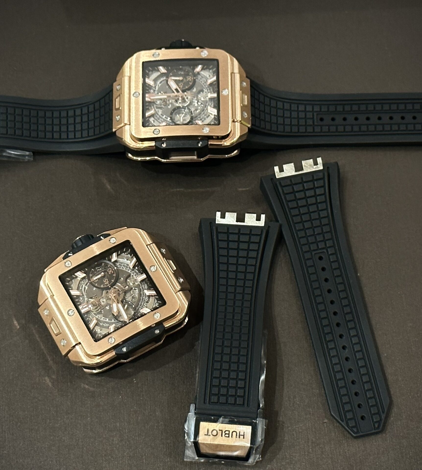 Hublot Big Bang Square Replica Watch Rose Gold Rubber Strap BBF 42mm - Top club