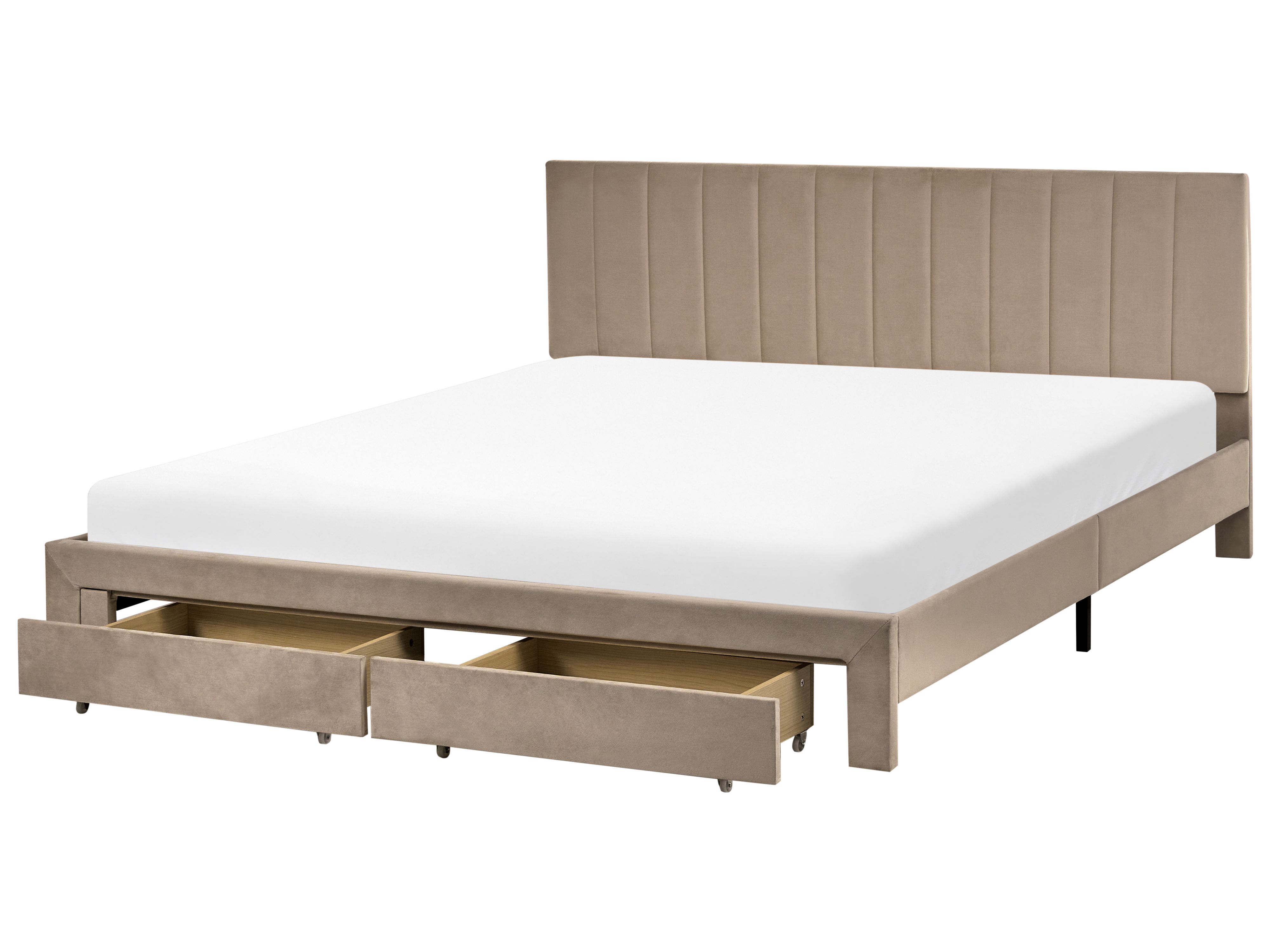 Bed with Storage Drawers Velvet LONZAC 180 x 200 cm (EU Super King) Taupe