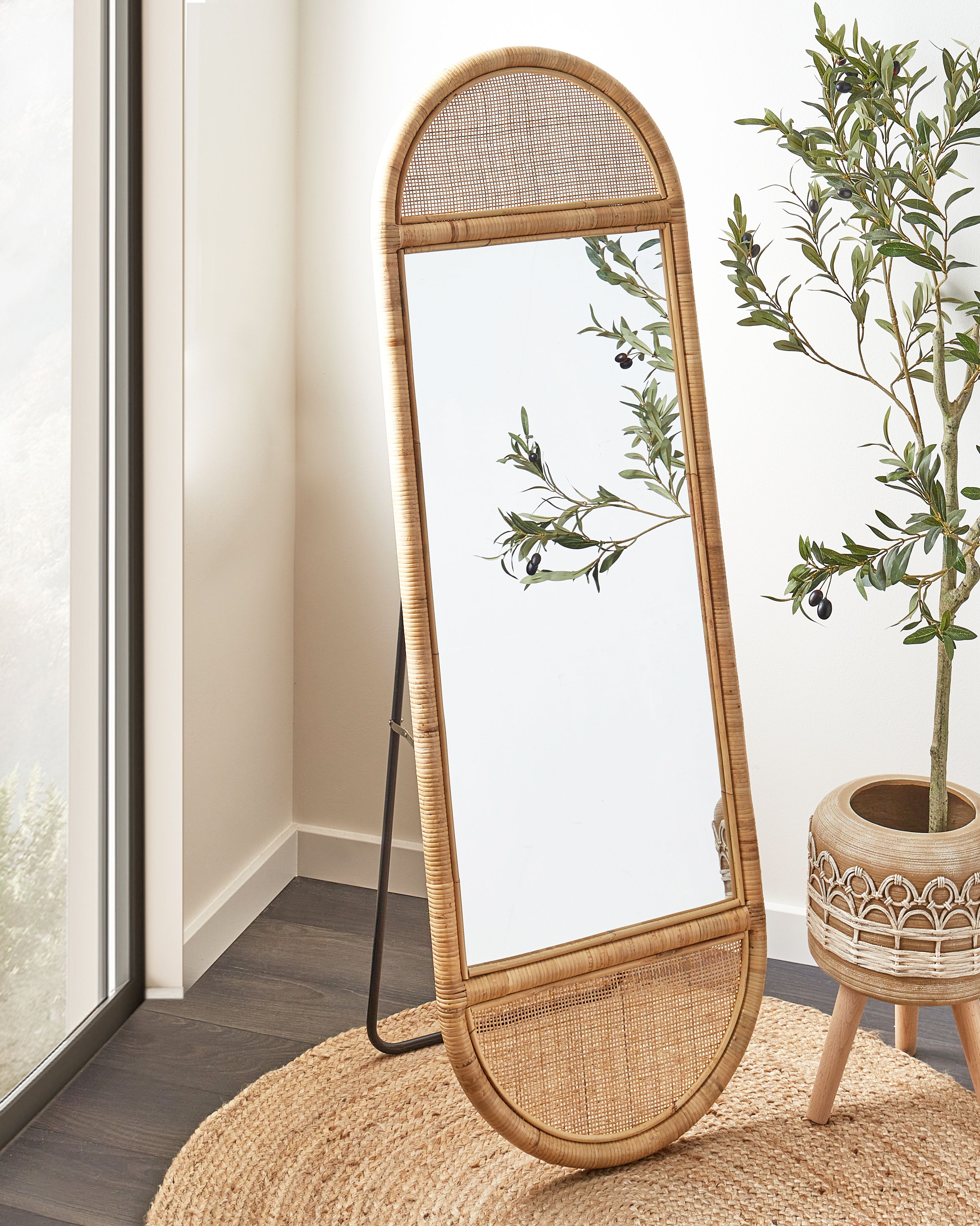 Standing Mirror BARGES 150 cm Rattan Natural