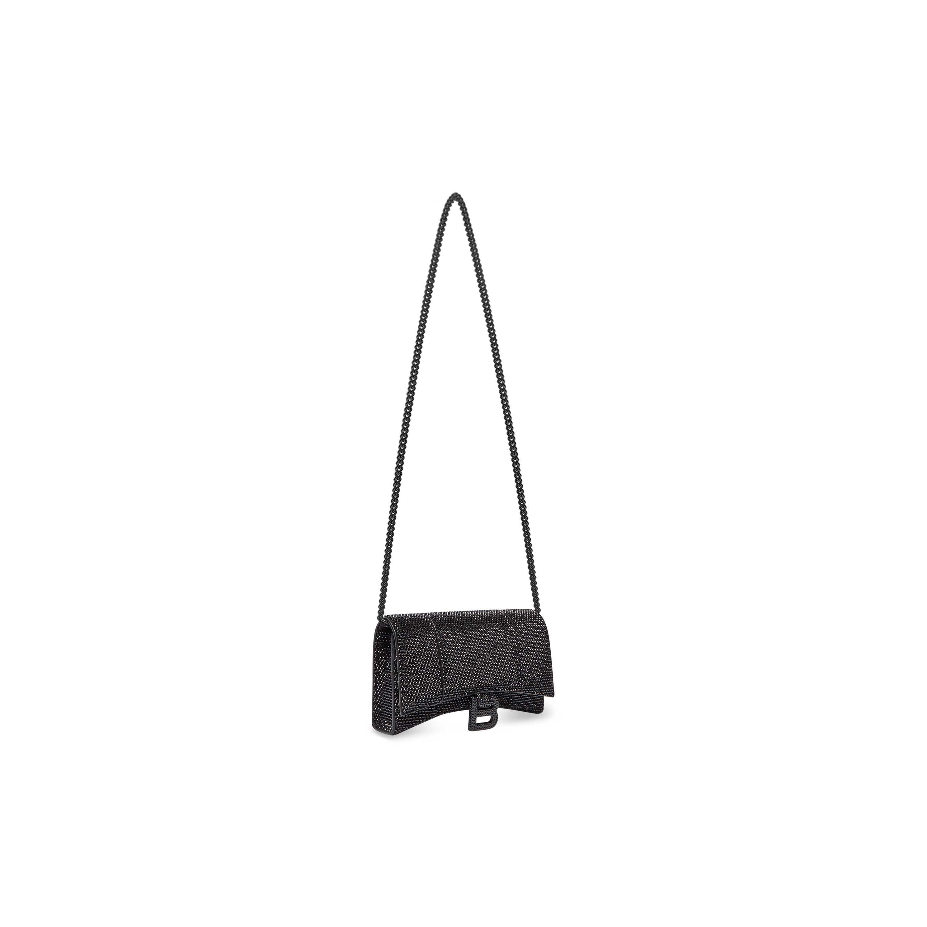 WOMEN'S HOURGLASS WALLET ON CHAIN WITH RHINESTONES IN BLACK - Replicaclubs