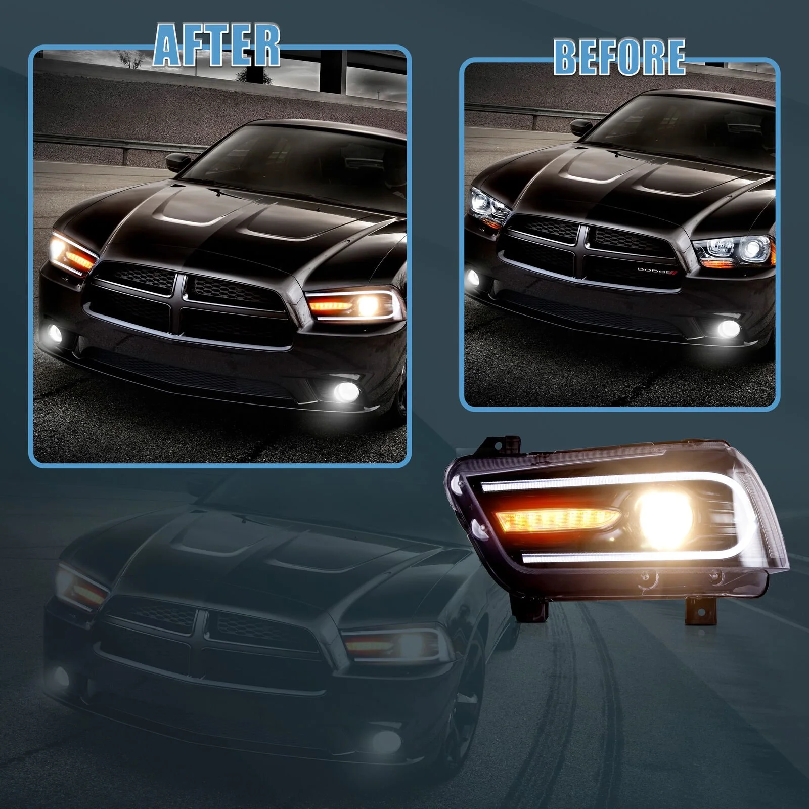 VLAND for Dodge Charger 2011 2012 2013 2014 Dual Beam Projector Headlights Replacement Assembly - Image 28