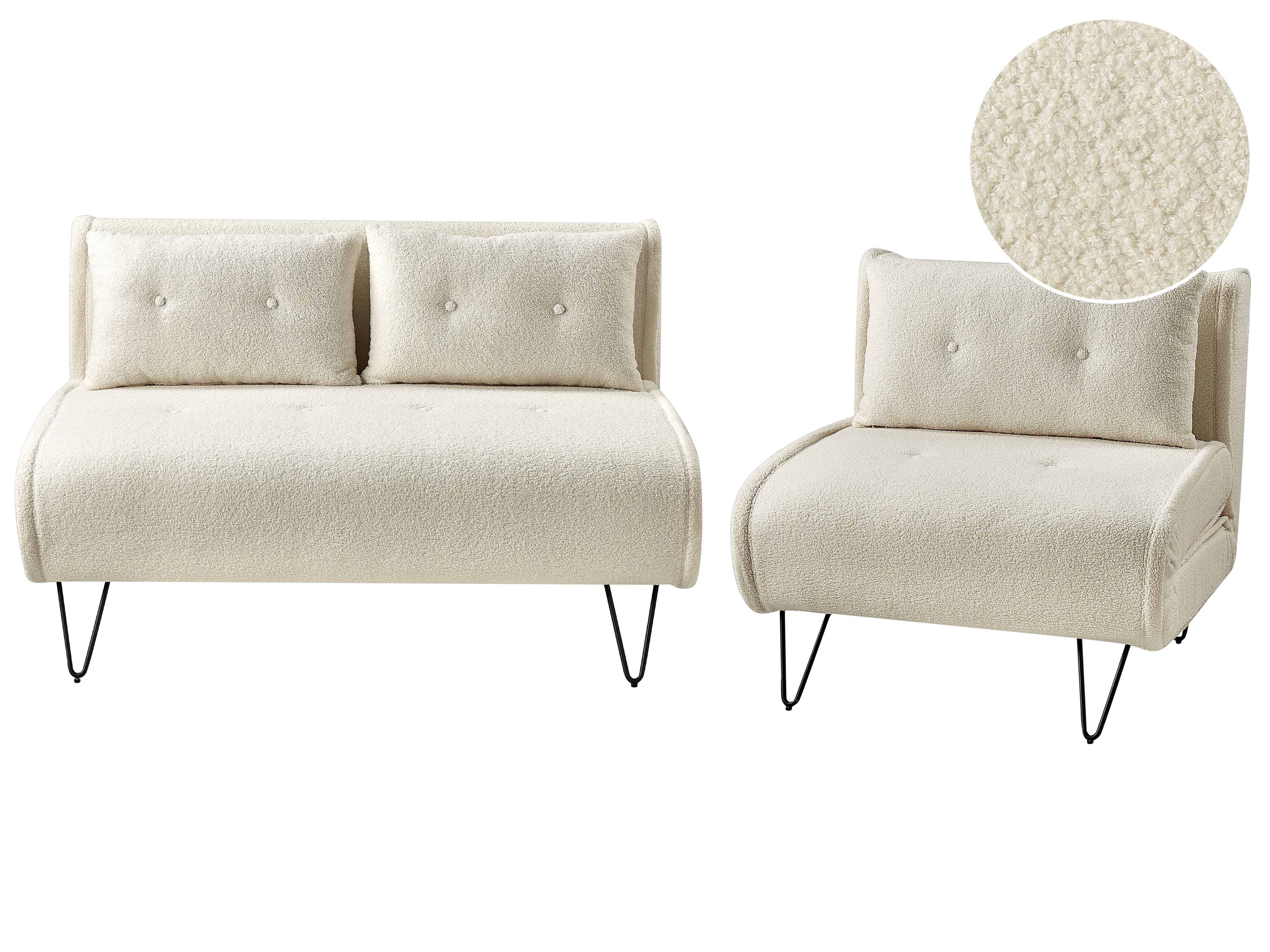 Living Room Set 3 Seater VESTFOLD Boucle Off-White
