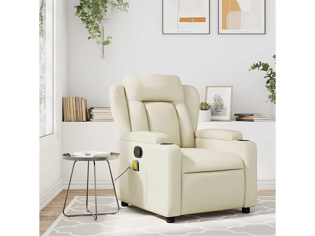 Fauteuil inclinable-Chaise de relax-Fauteuil de Massage crème similicuir SHL1153