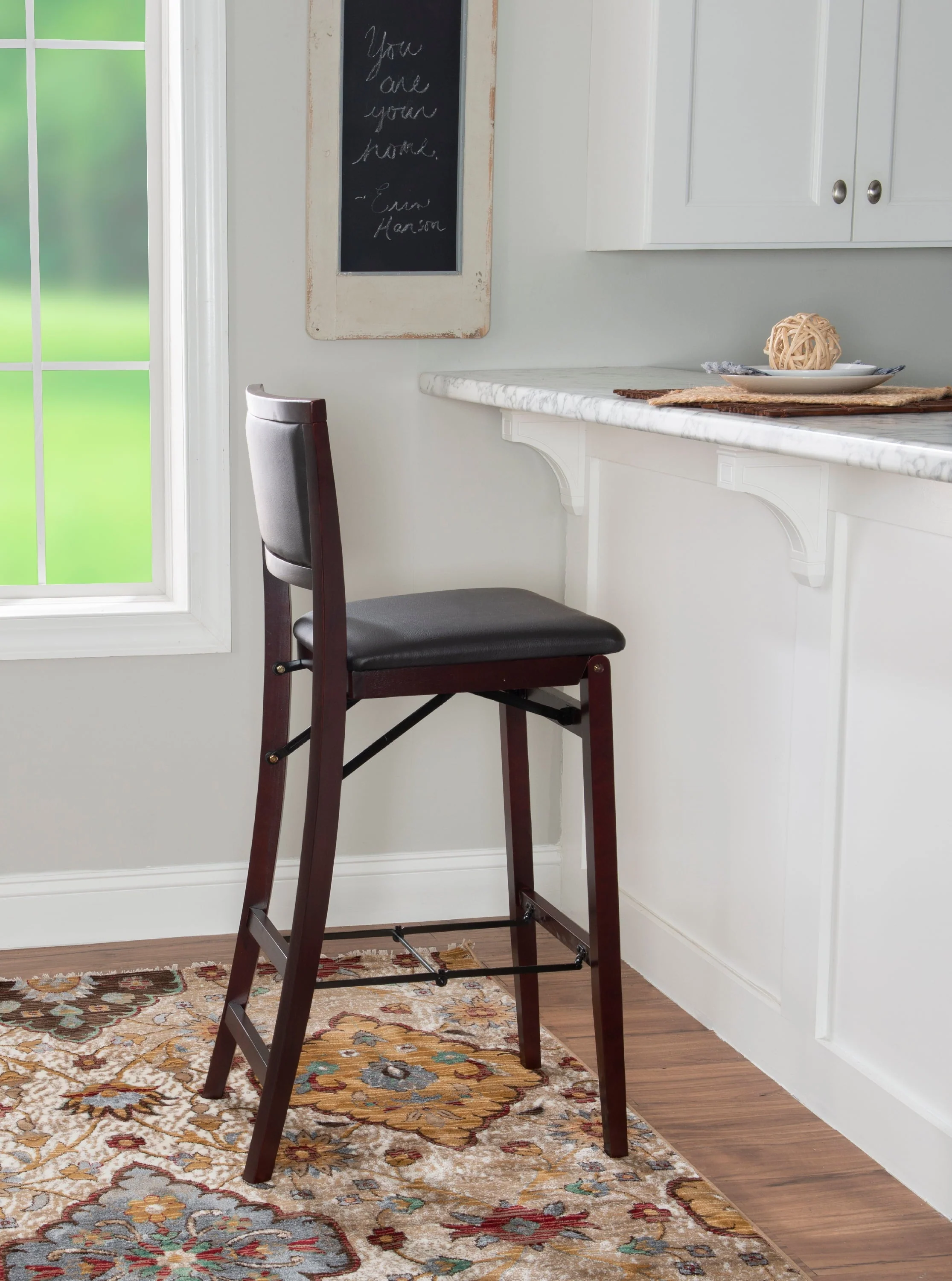 Linon Kristle Folding Padded Bar Stool, 30" Seat Height, Espresso Finish with Dark Brown PVC Fabric - Image 3