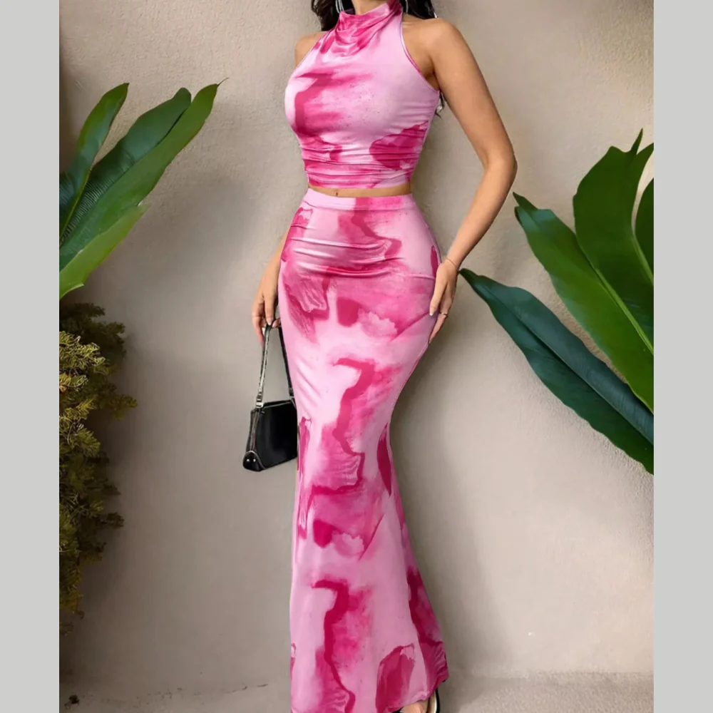 Tie-Dye Halter Top and Mermaid Skirt Set - ZKZOOK