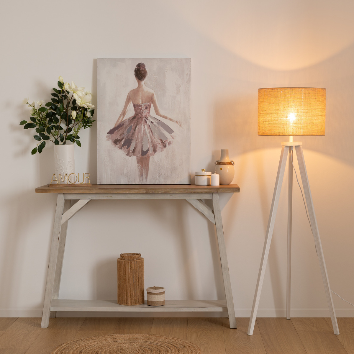 Tripod floor lamp "Elva" Wood, H.143 cm