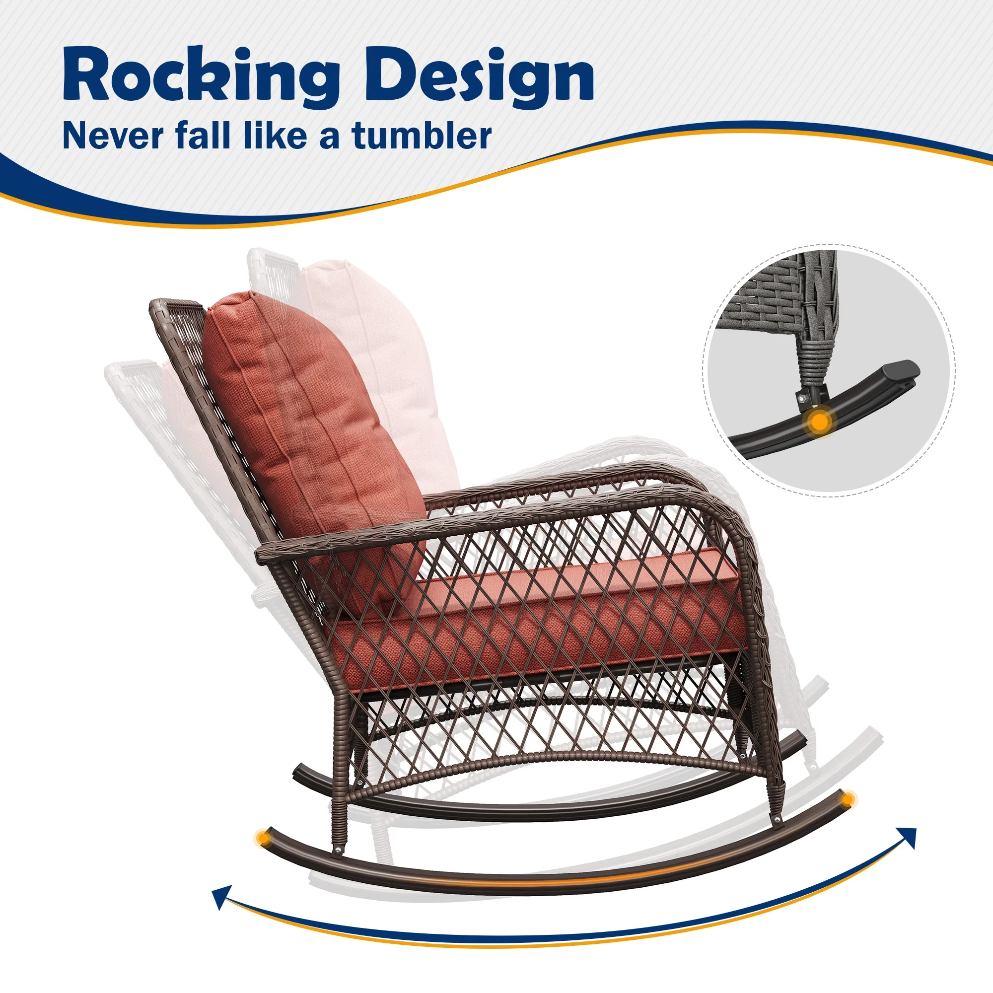 ELPOSUN 3-Piece Outdoor Rocking Chairs, Wicker Patio Furniture with Thickened Cushions and Table for Porch - Image 23