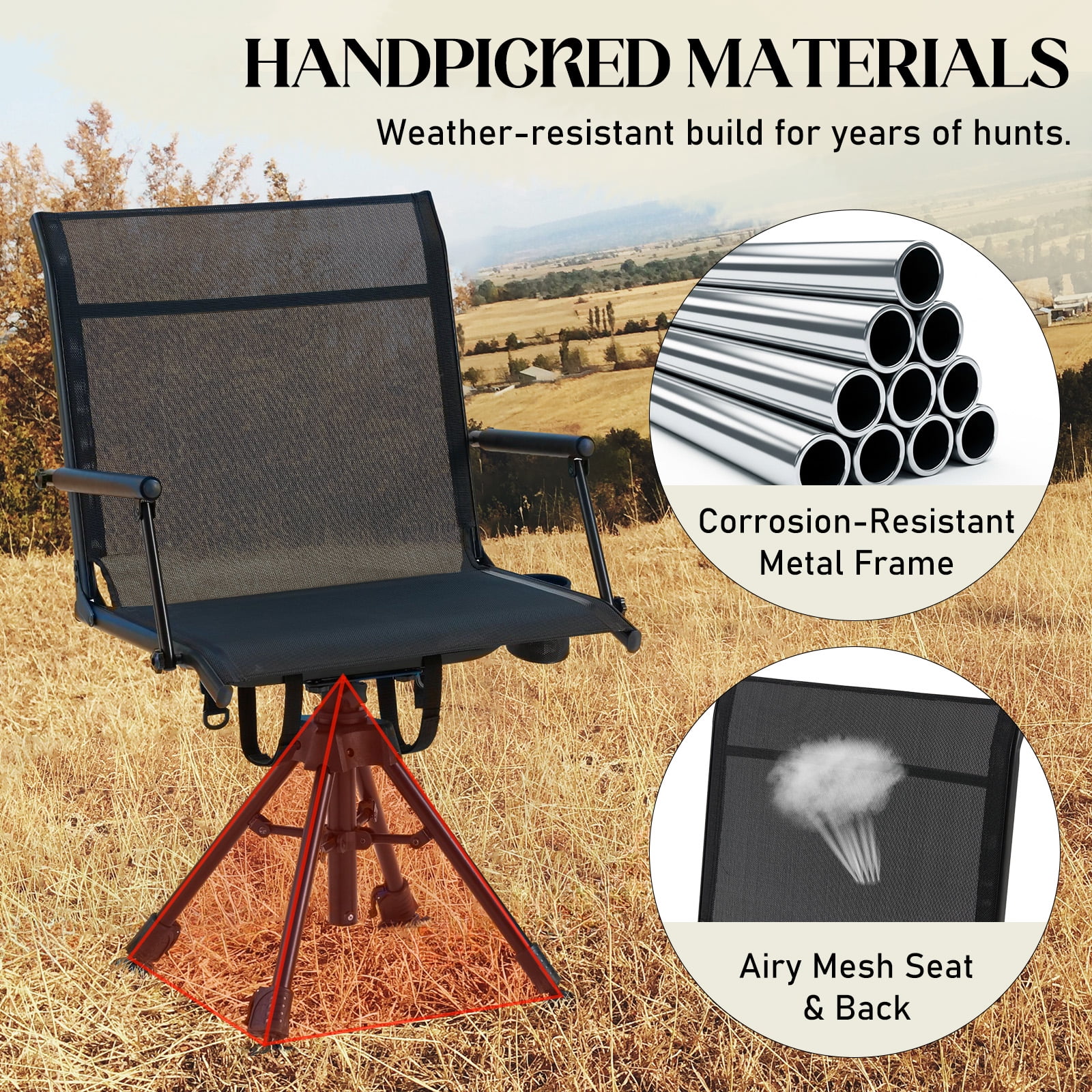 Danrelax 360�� Silent Camo Hunting Blind Chair, Armrests, Side Pouch, Telescopic Legs - Image 46