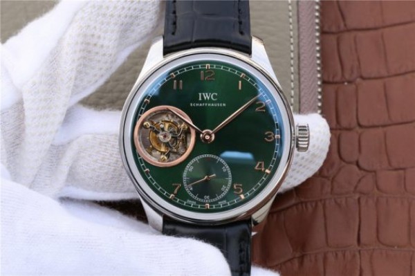 Replica IWC Portuguese Tourbillon IW5463 SS YLF Green Dial RG Markers Black Leather Strap A98900 - Top club
