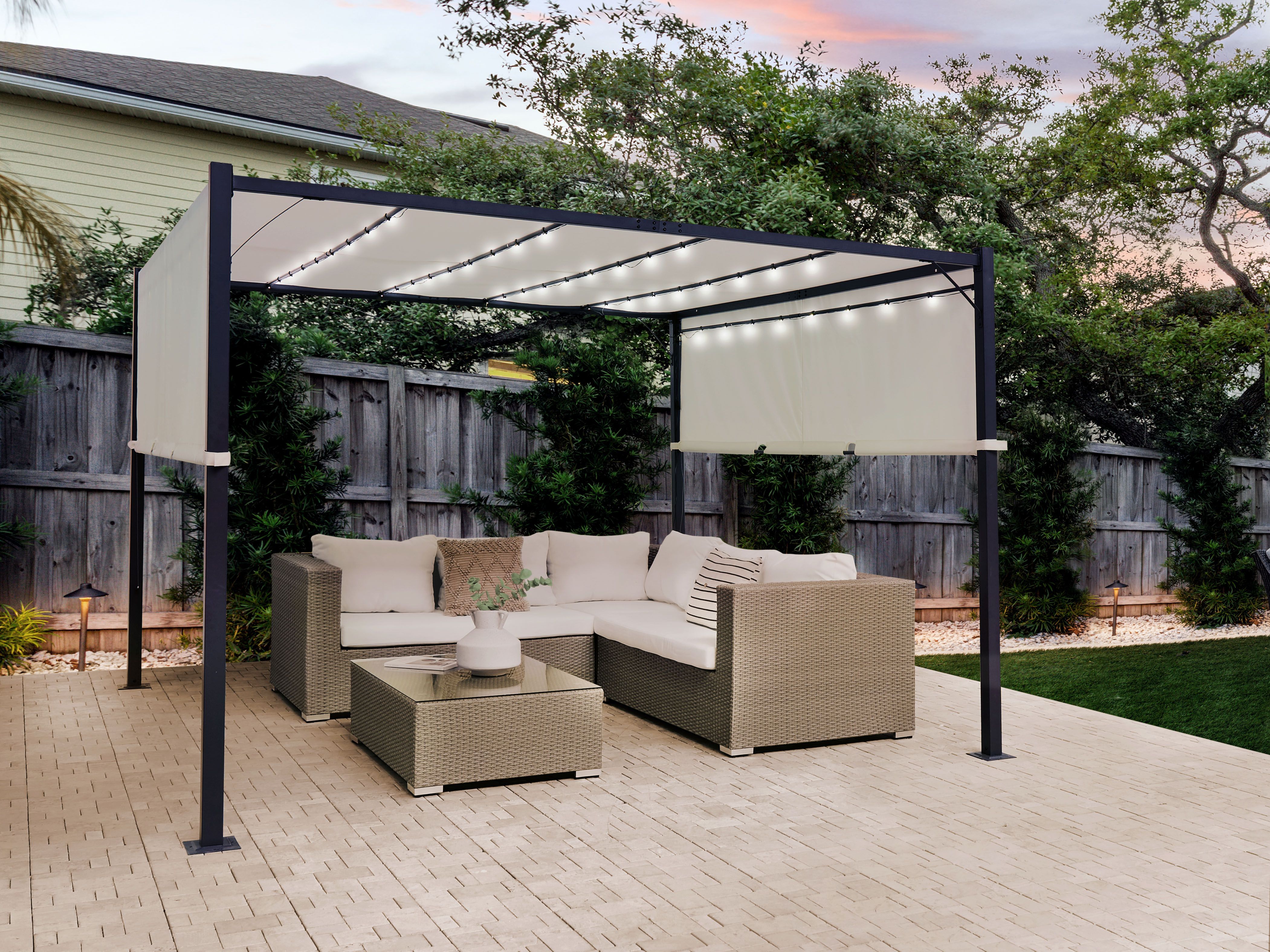 Gazebo LED PARGA Metal 310 cm 310 cm Beige