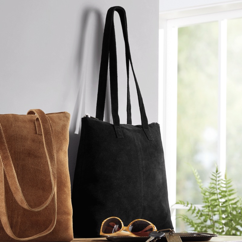 Suede Tote with Zip Closure - MIDNIGHT VELVET CATALOG