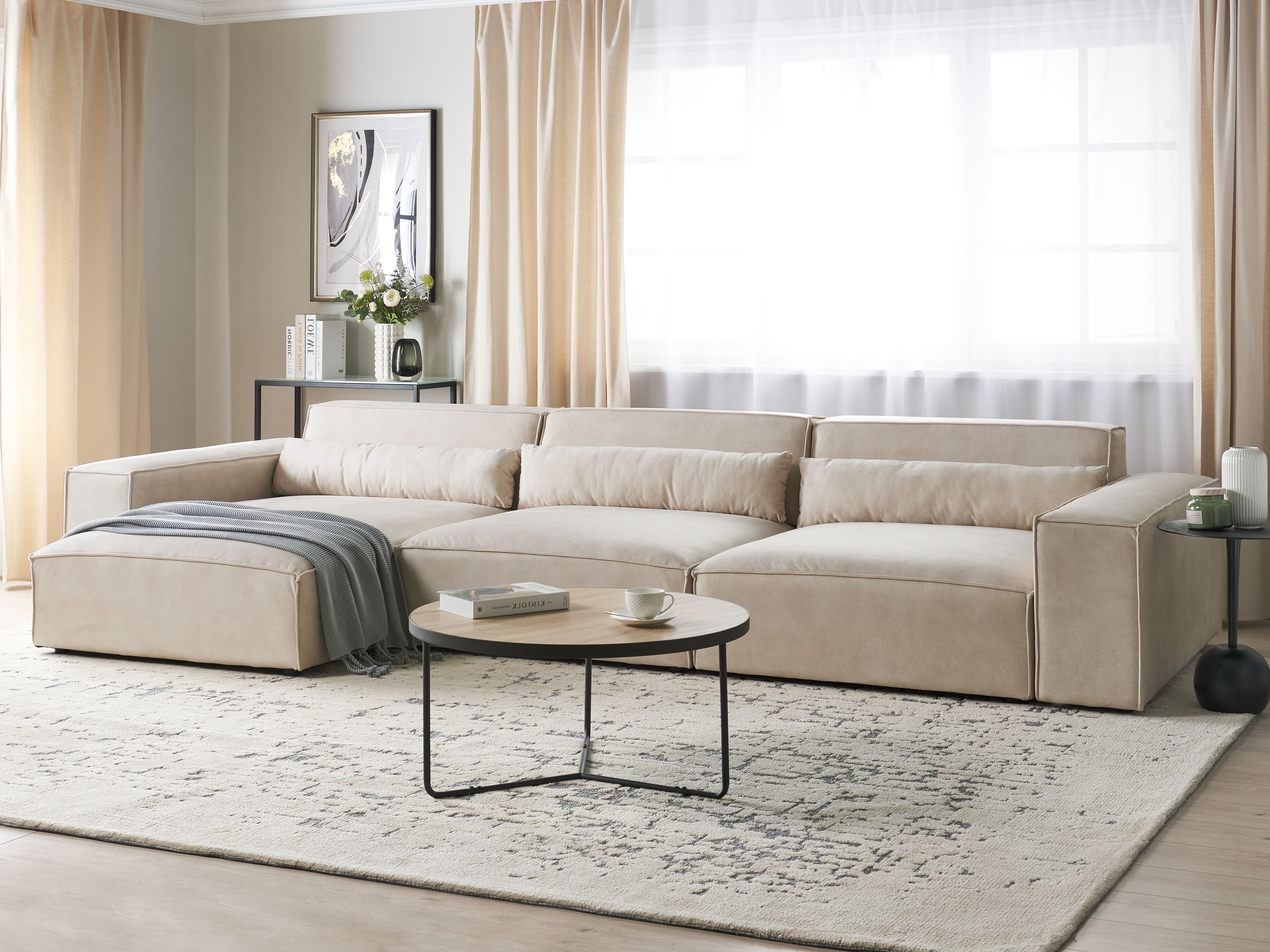 Modular Corner Sofa 4 Seater HELLNAR Velvet Light Beige Right Hand