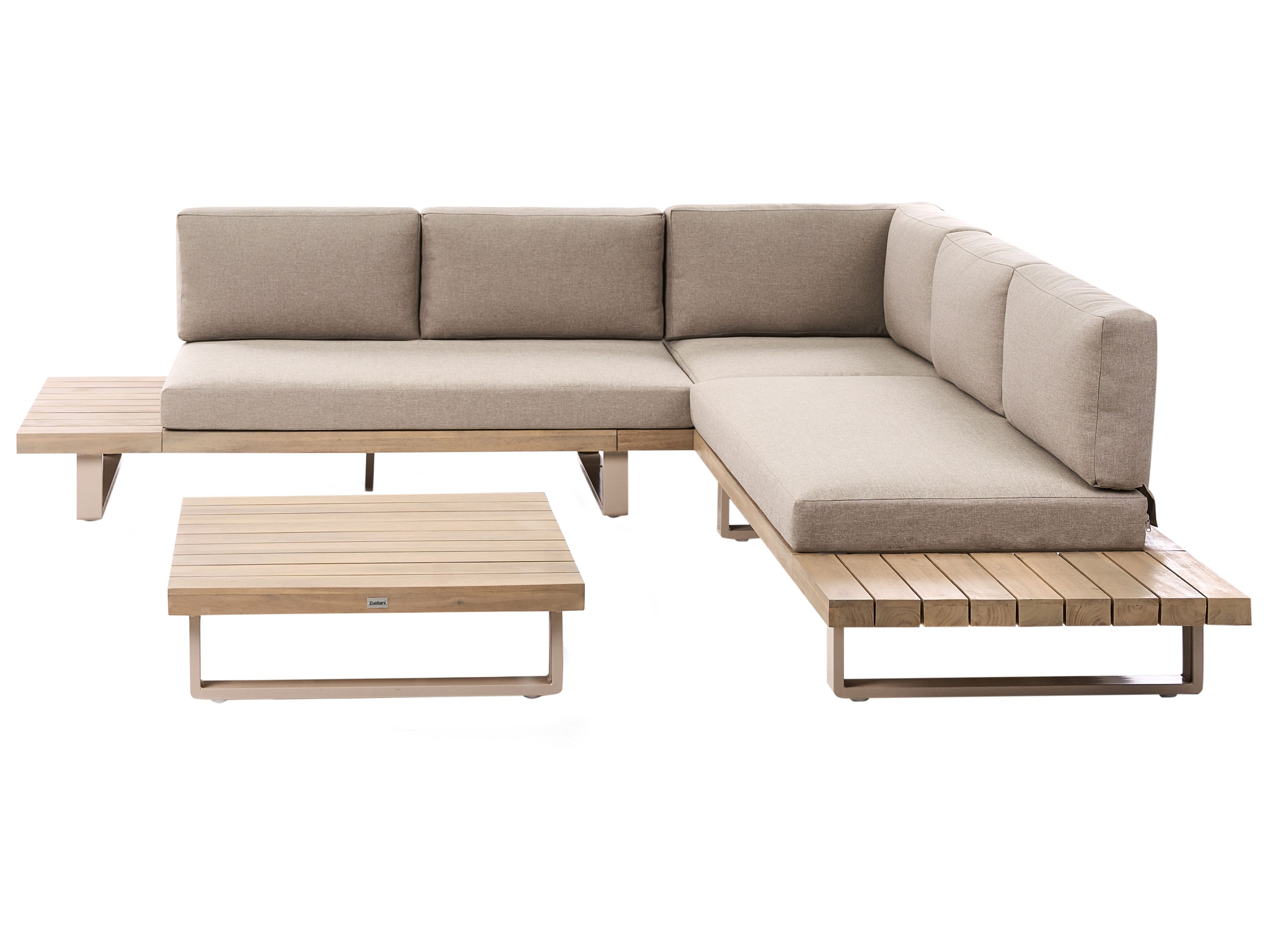 Garden Corner Sofa with Table 5 Seater MYKONOS Right Hand Certified Acacia Wood Taupe