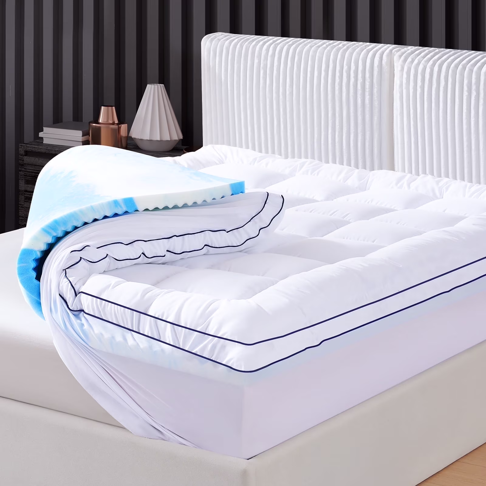 Cocosity Dual Layer 4 inch Full Size Memory Foam Mattress Topper, 2
