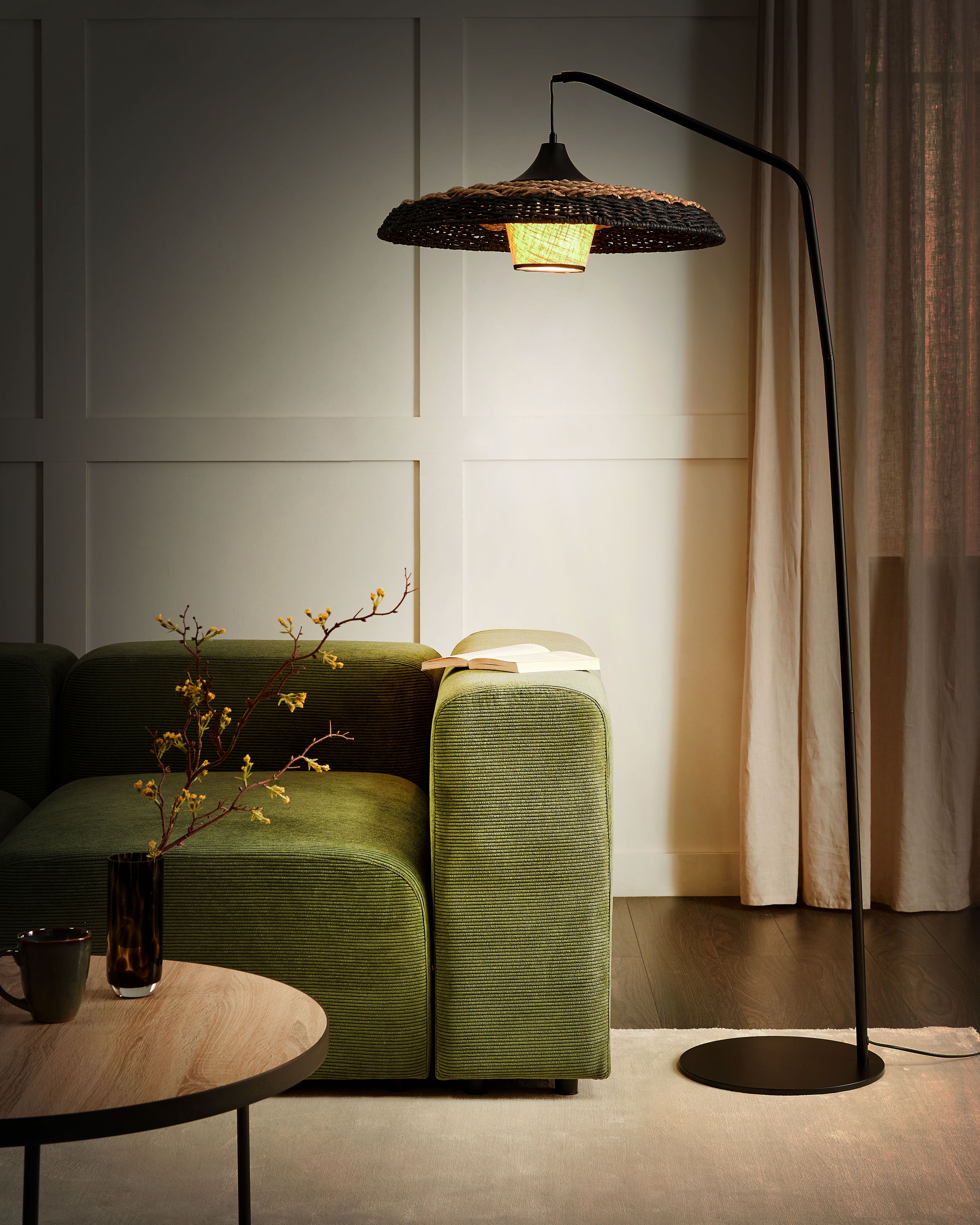Floor Lamp KALOMO Paper Rope Black