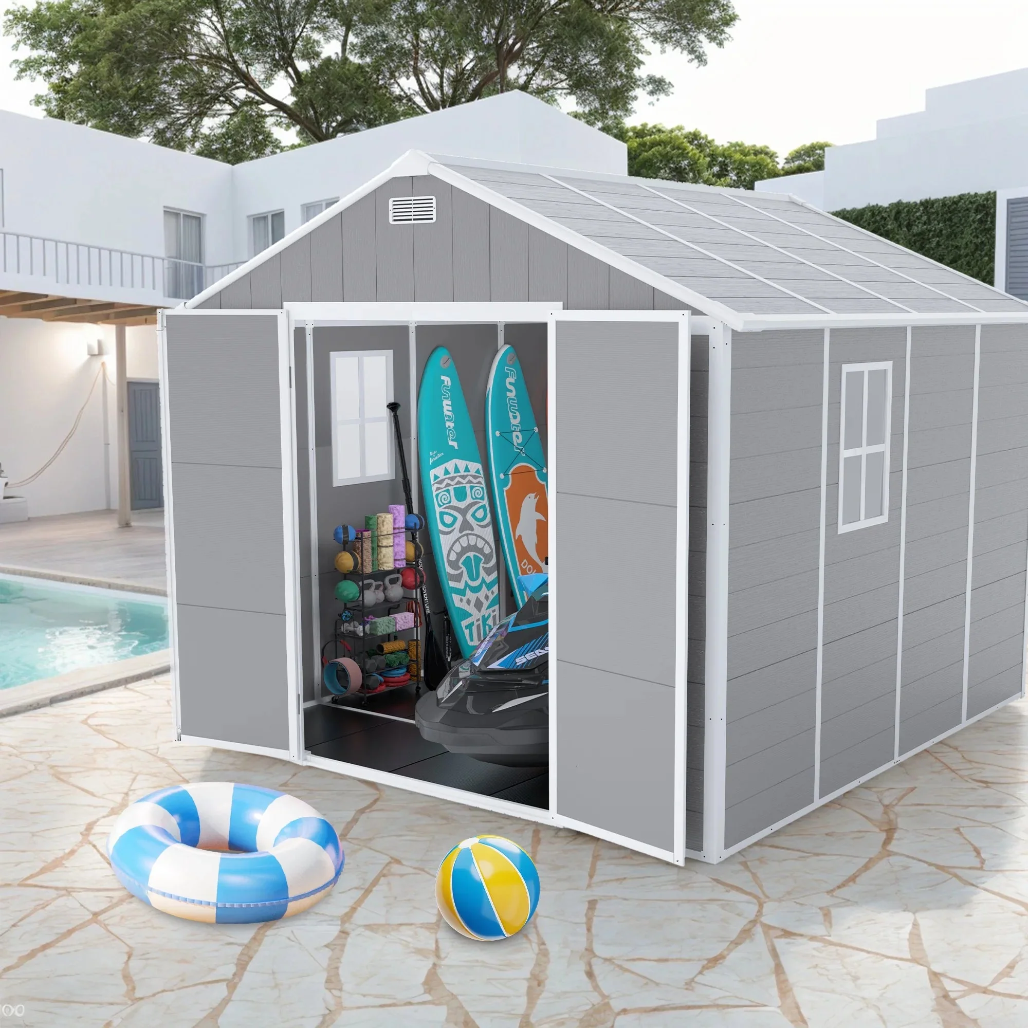 Seizeen Resin Outdoor Storage Shed With Floor, Light Gray, 82 in H - Image 30 Seizeen Resin Outdoor Storage Shed With Floor, Light Gray, 82 in H - Image 30