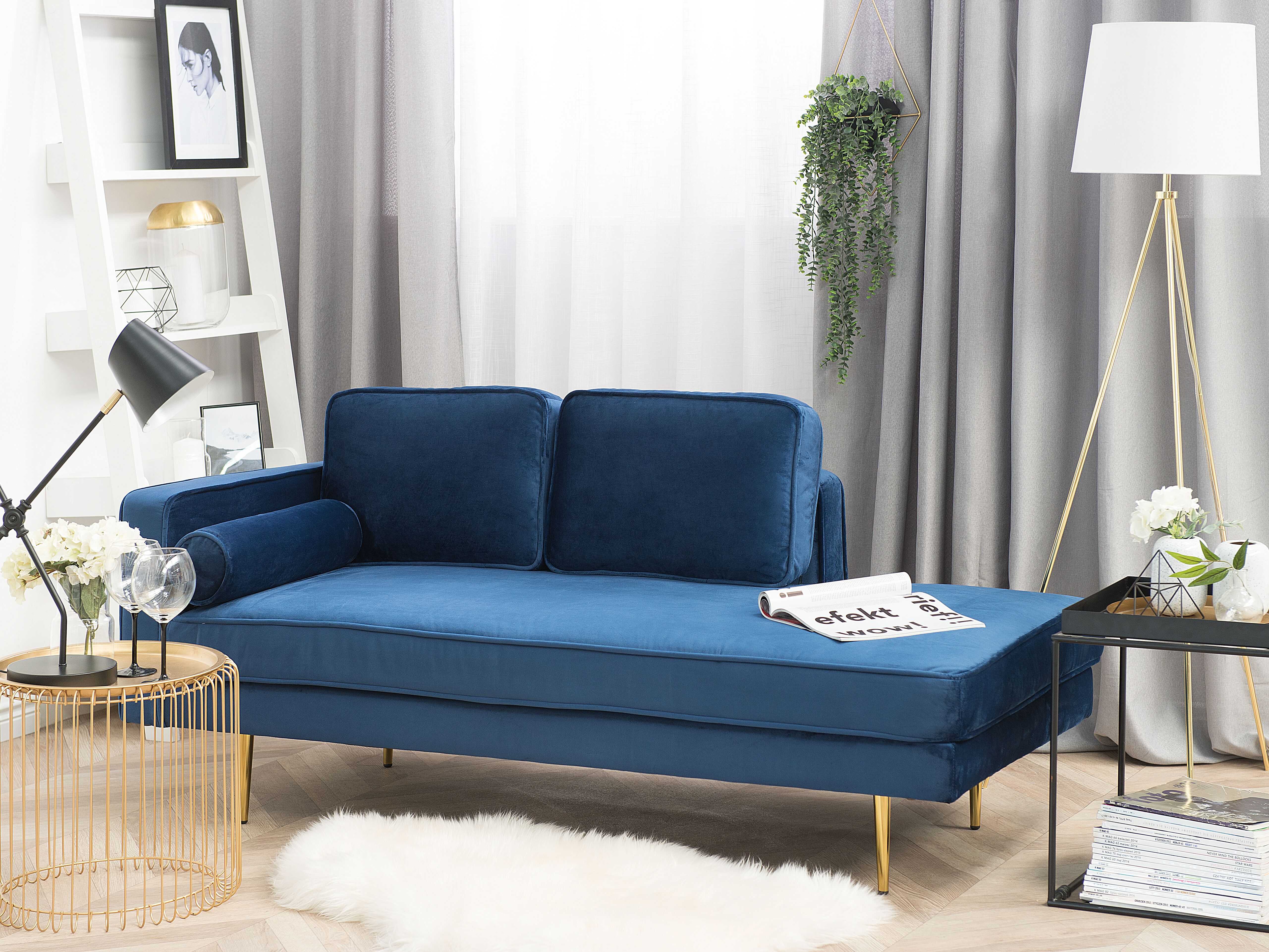Left-Hand Chaise Lounge MIRAMAS Velvet Navy Blue