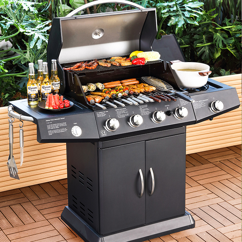 Multifunctional Outdoor Gas BBQ Grill Stove Household Smokeless Liquefied Gas Thickened Grill Rack for Courtyard Stew Grill