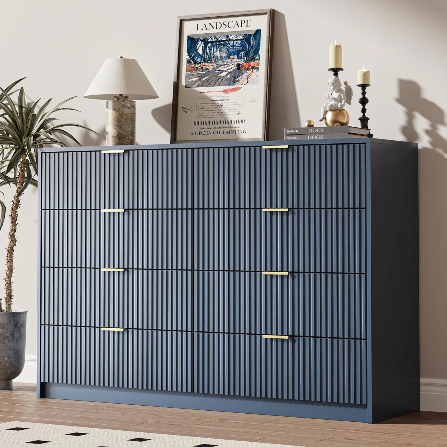 Furniway Black Dresser for Bedroom, 8 Drawer Double Dresser, Modern Chest of Drawers for Bedroom, Living Room, Entryway and Closet, 55" L x 15.7" D x 37.4" H - Image 43