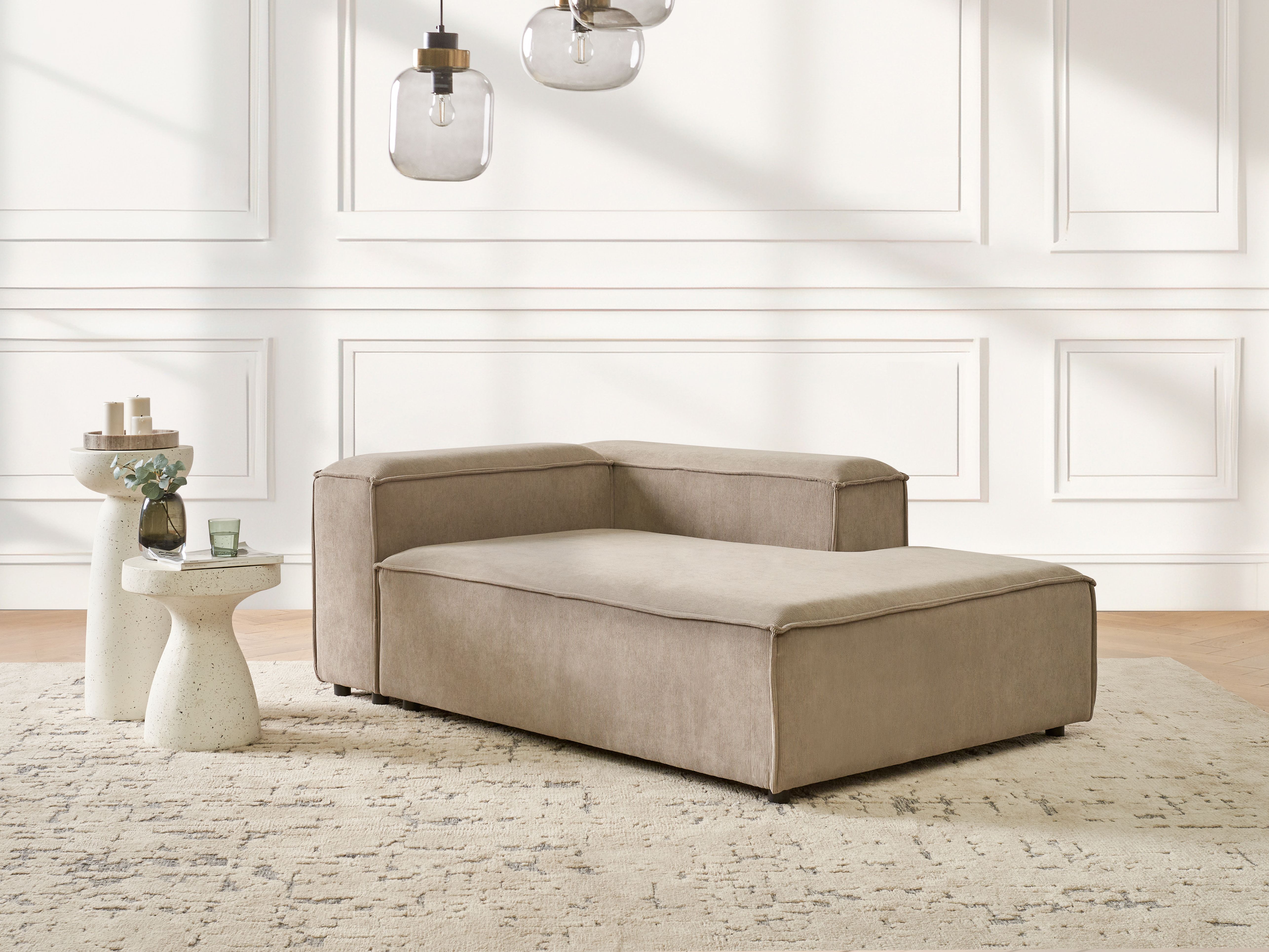 Left-Hand Chaise Lounge ARDAL Corduroy Light Brown