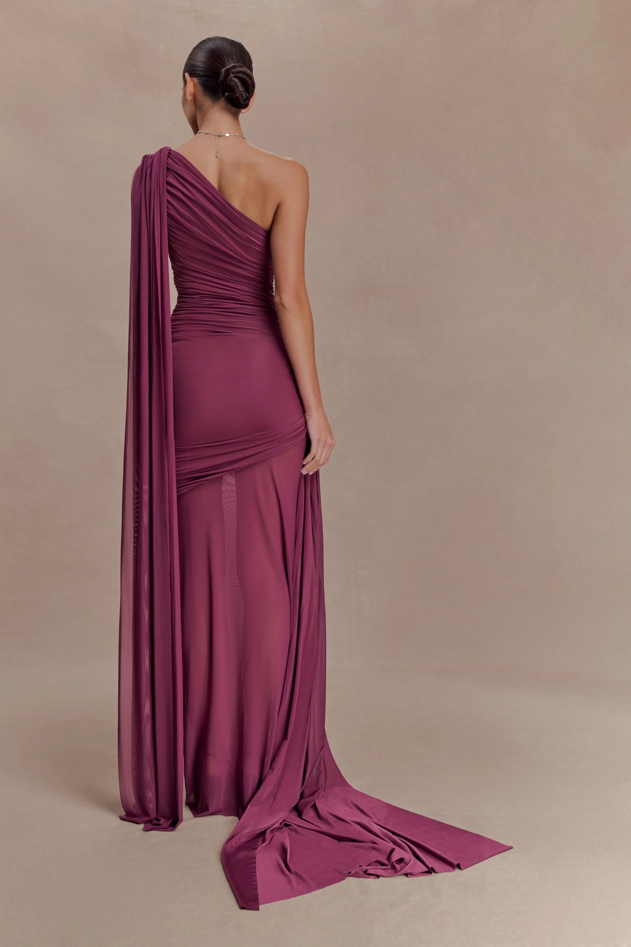 Asher Slinky One Shoulder Maxi Dress - Neutral Plum