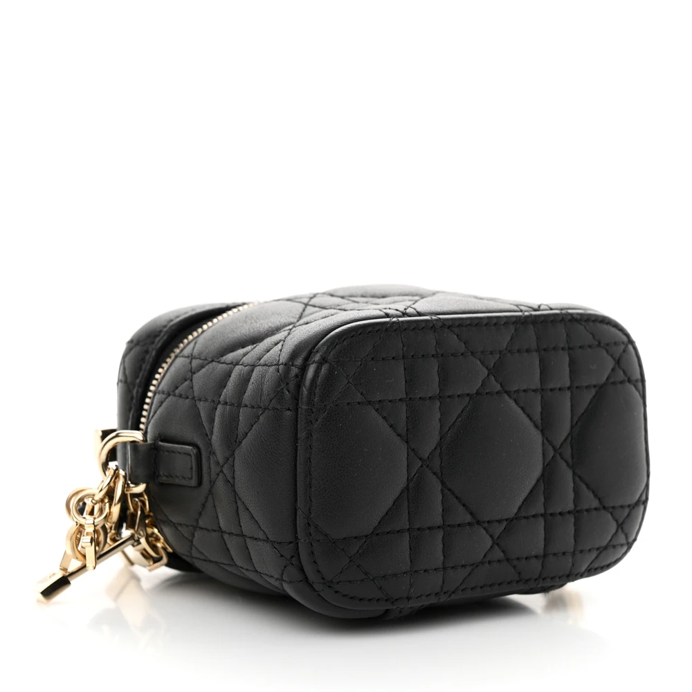 Dior Black Cannage Lambskin Leather Micro Lady Dior Vanity Case Gold Hardware Reps1:1High-quality replica