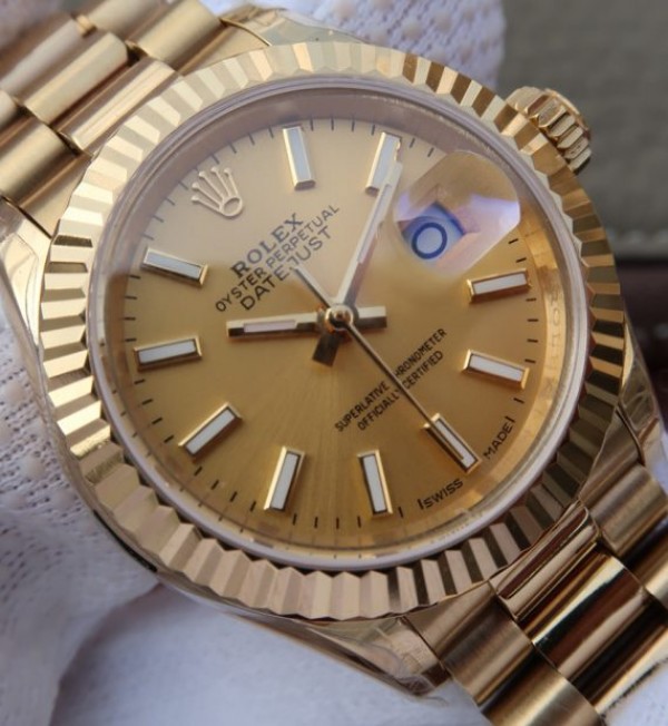 Replica Rolex DateJust 31mm Fluted Bezel RG Gold Dial Bracelet A2235 - Elite Watch Atelier