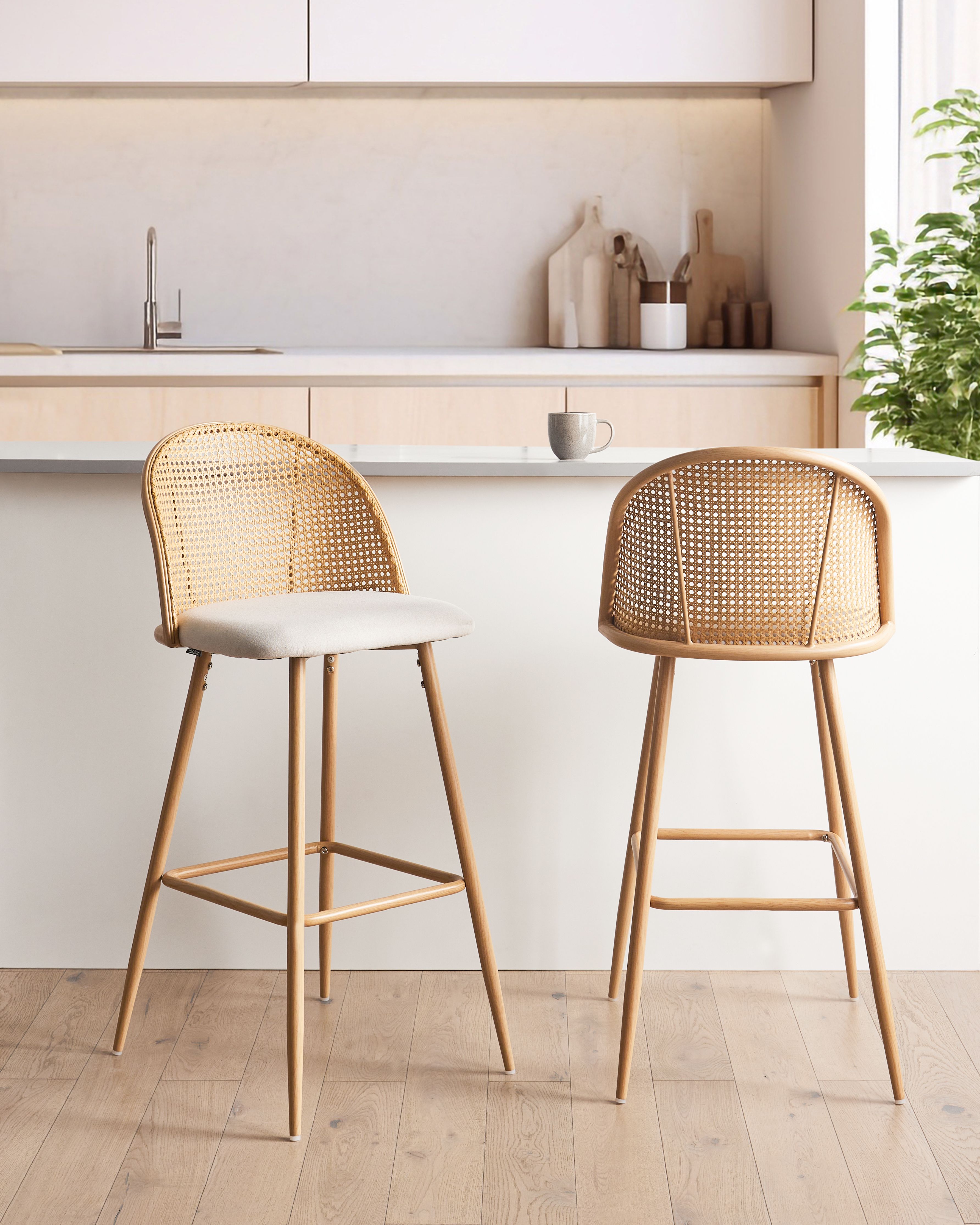 Set of 2 Bar Chairs CORNELL Metal Light Brown